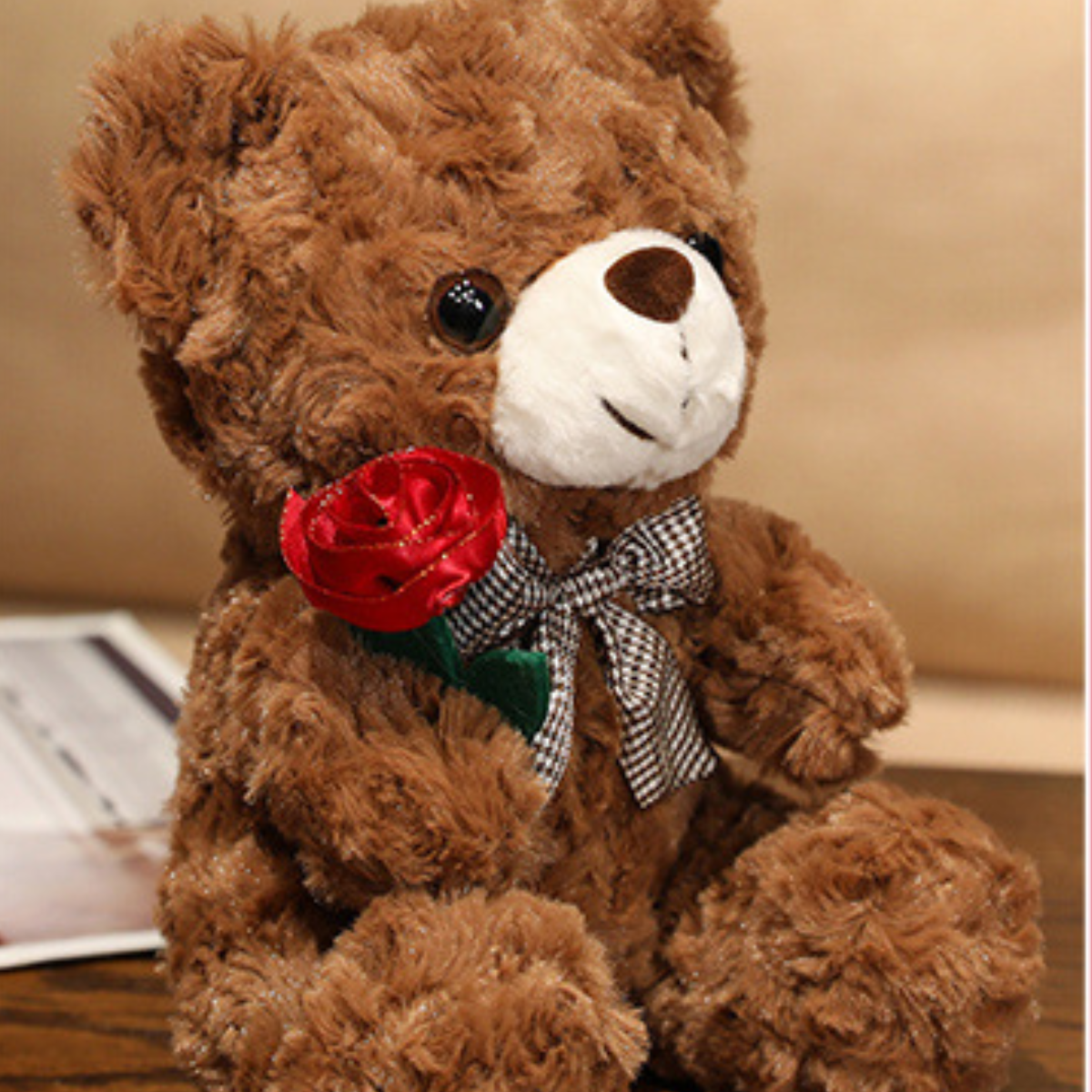 9.84 Inch Roses Teddy Bear Plush Toy. Cute Cartoon Plush Toy, Soft and Comfortable with Rose Teddy Bear Doll, Valentine's Day Birthday Gift (Dark Brown)