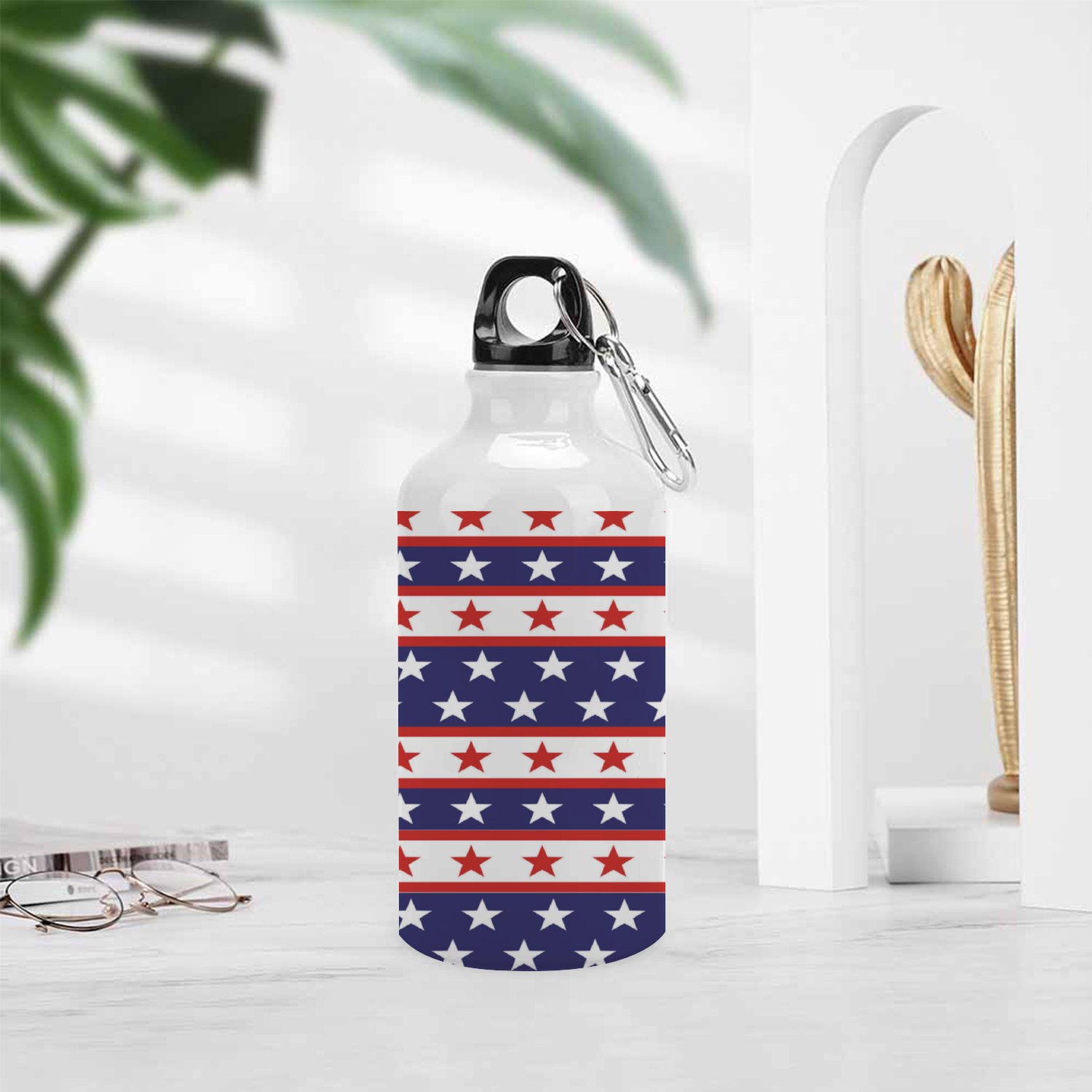 SKYSONIC 400ml Sport Aluminum Water Bottle,4th of July Stars,Sport Multipack Leak Proof Easy Carry Travel Bottle with Twist Cap for Gym Hiking Camping Running Bike Outdoor