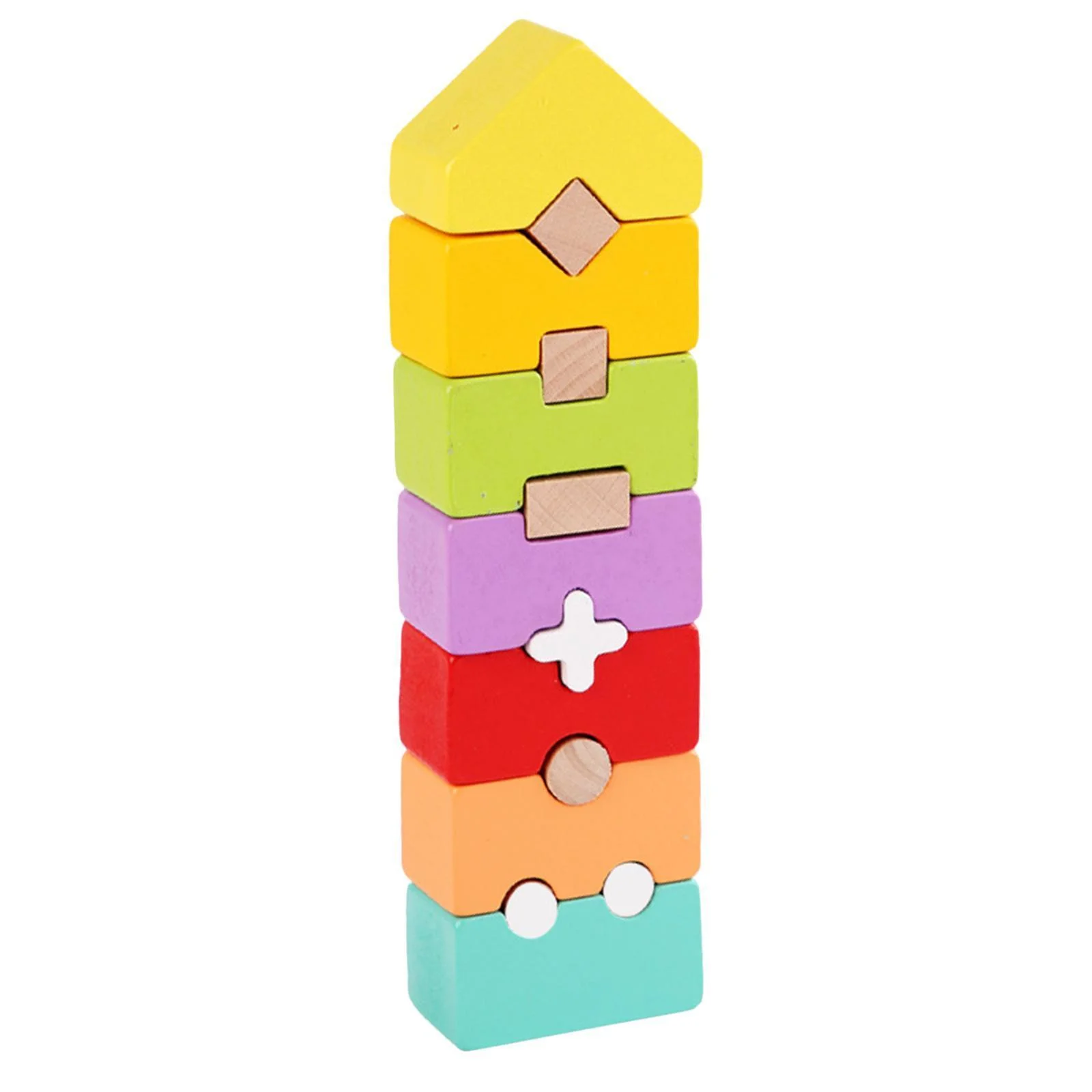 Wooden Building Blocks Kids Rainbow Stacker Stacking Game Construction Toys - , 6x3x22.5cm