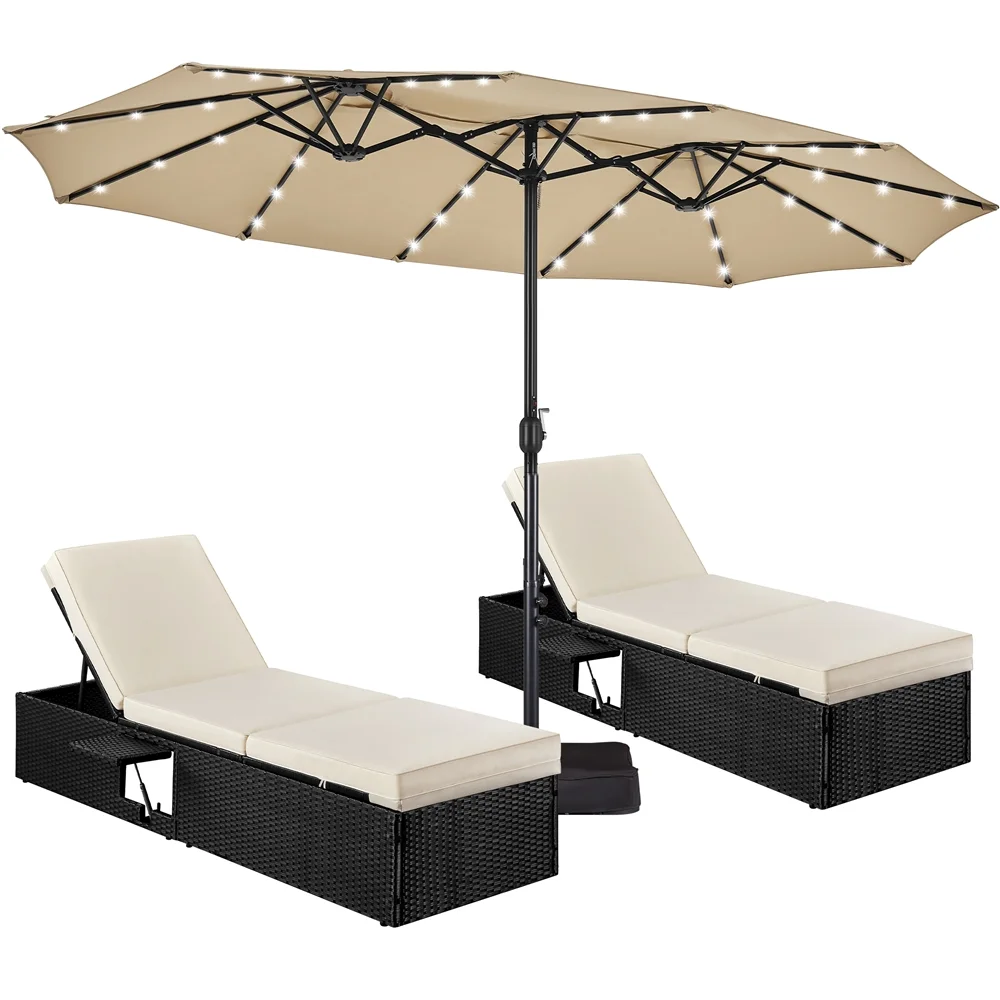 Yaheetech 13ft Large Patio Umbrella with Solar Lights, Tan