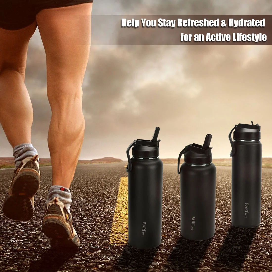 Sports Water Bottle with Straw & Spout Lids, 40 oz Double Wall Vacuum Insulated Flasks Stainless Steel with Wide Mouth