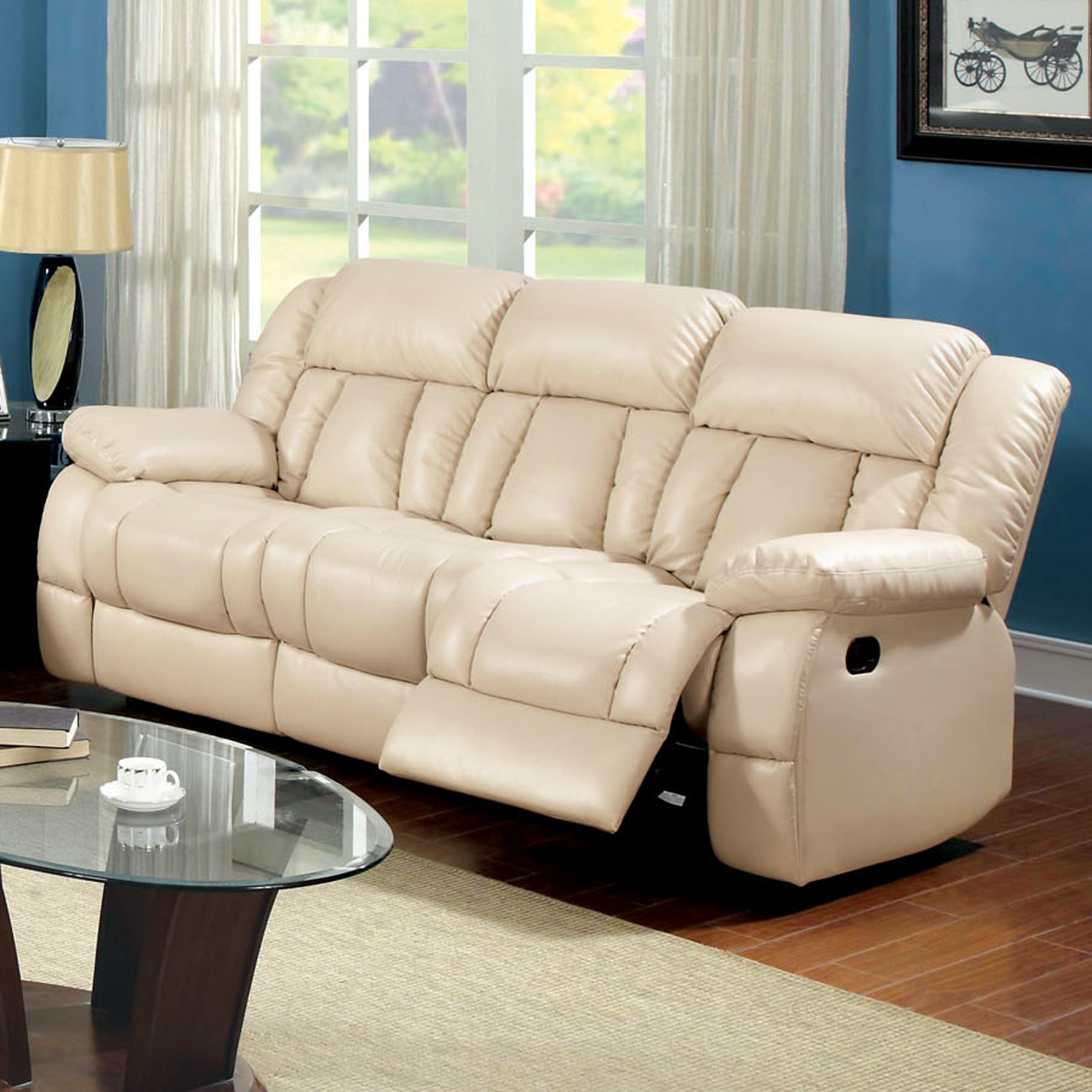Furniture of America Tumi Transitional Ivory Bonded Leather 2-Piece Recliner Sofa Set by