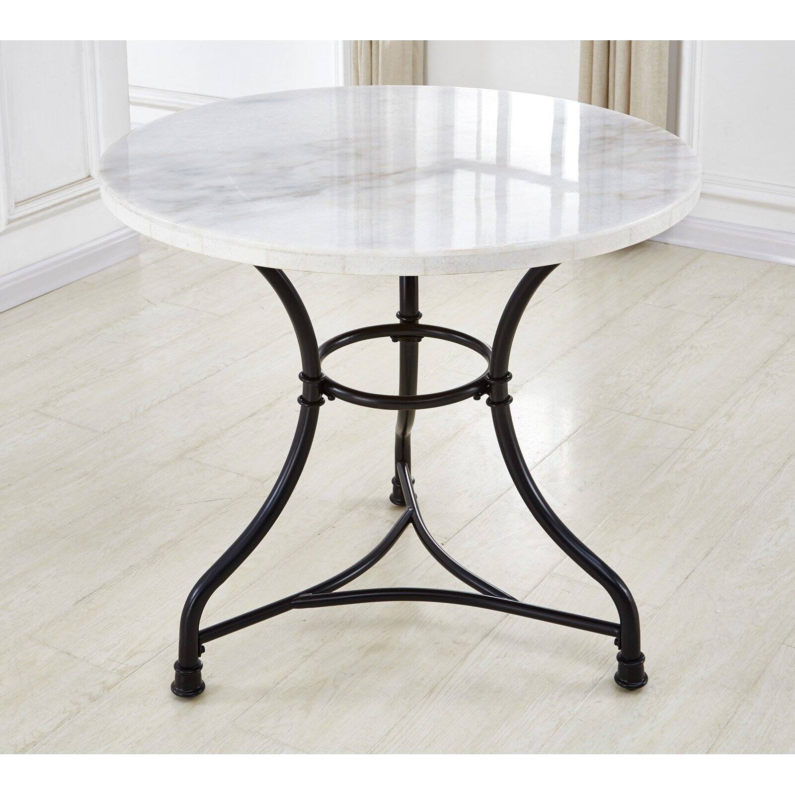 Steve Silver Claire Round Marble Top Cafe Dining Table in White/Black