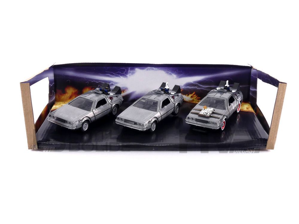 Back to the Future Delorean Set of 3 pieces Hollywood Rides Series 1/32 Diecast Model Car by Jada