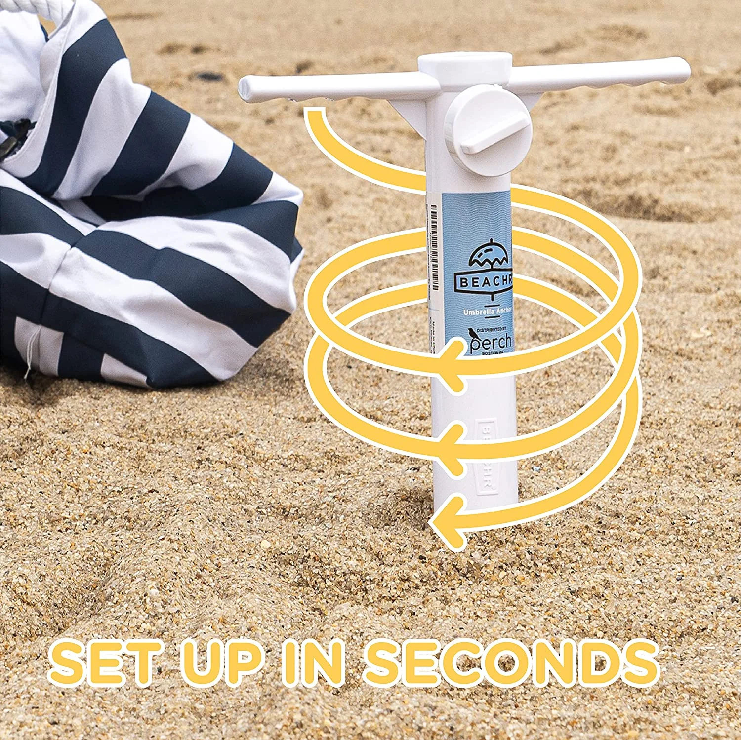 Beachr Beach Umbrella Sand Anchor, One Size Fits All, Safe Stand for Strong Winds, Screw 15 in White