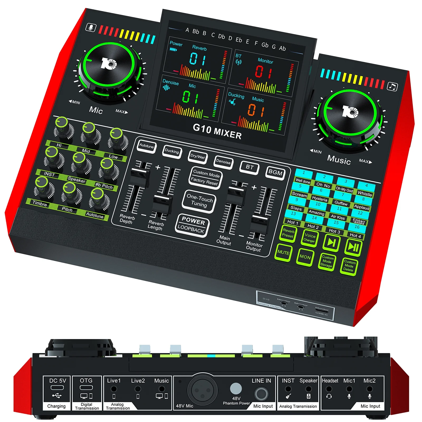 Tenlamp USB Audio Interface with Mixer & Vocal Effects,  G10 Multi-Channel Sound Mixer Board Voice Changer, All-in-one XLR Studio DJ Mixer Equipment for Phone PC Online Live Streaming Podcast