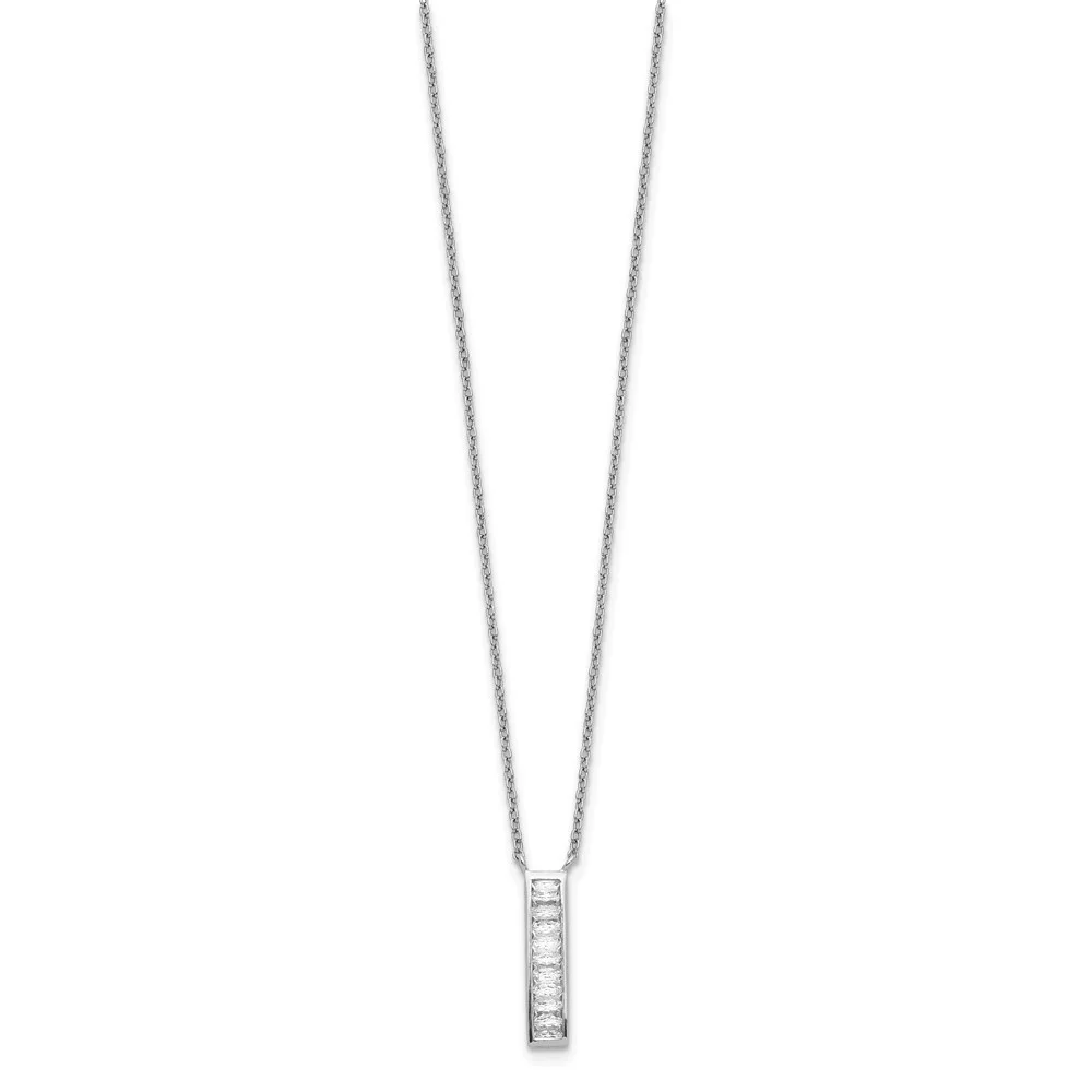 Auriga 925 Sterling Silver Rhodium Plated CZ Vertical Bar Necklace for Women 17.5
