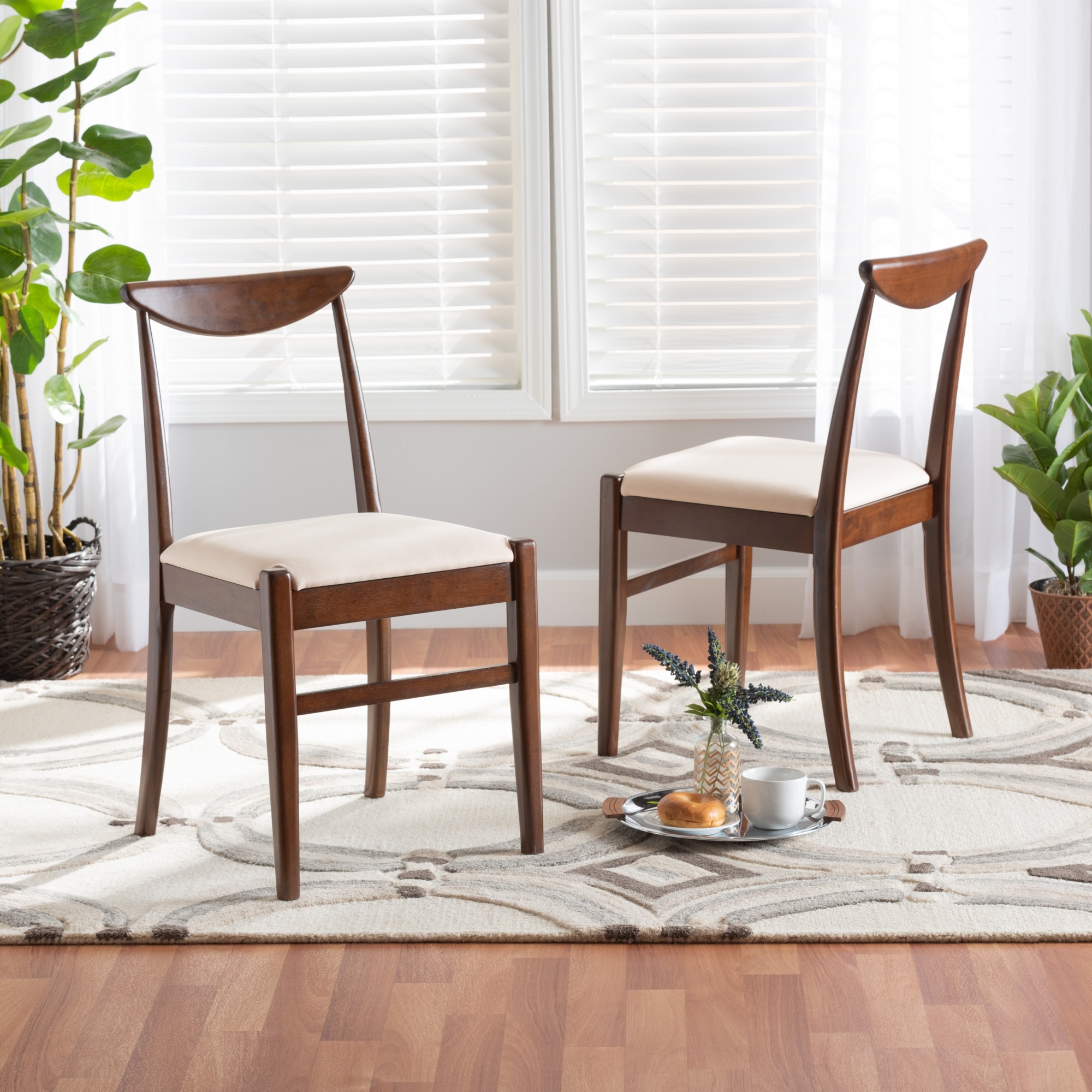 Baxton Studio Delphina Mid-Century Modern Dark Brown Finished Wood 2-Piece Dining Chair Set Warm Grey, Dark Brown