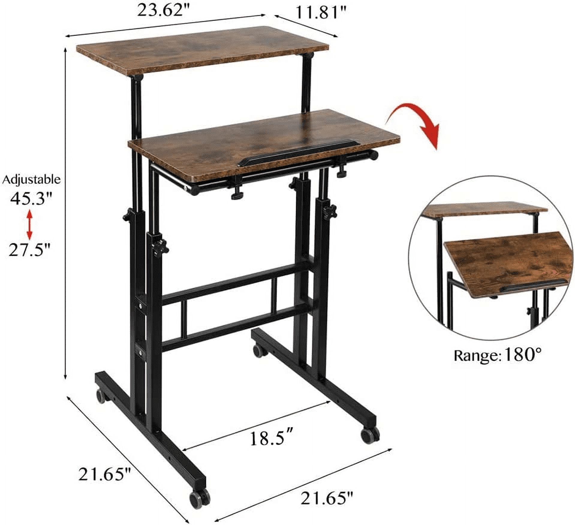 SIDUCAL Adjustable Height Standing desk with Wheels,Portable Rolling Desk Laptop Cart for Standing or Sitting,Mobile Workstation - Rustic Brown