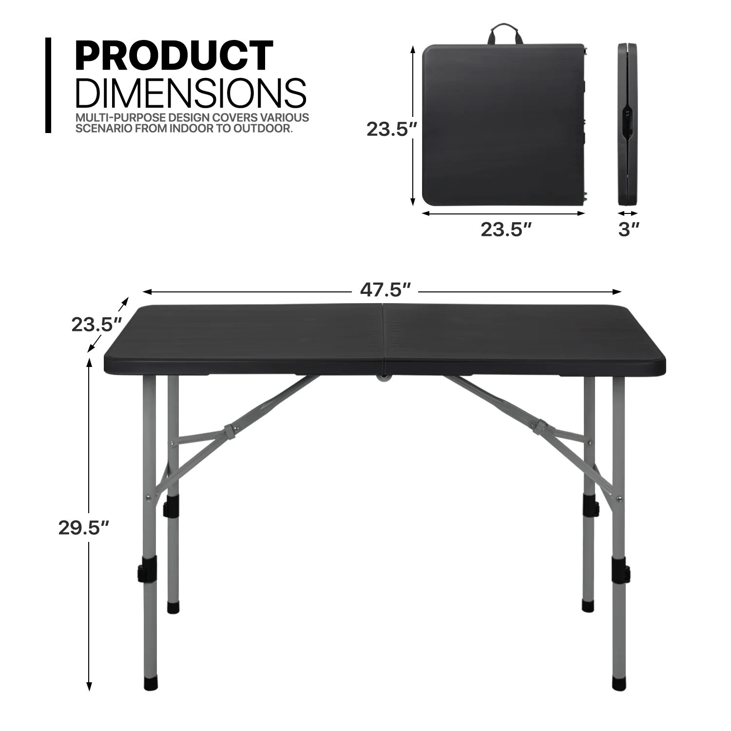 MoNiBloom 10 Pieces 4-Foot Plastic Folding Card Table, Indoor Outdoor Desk with Carrying Handle and Height Adjustable, Black