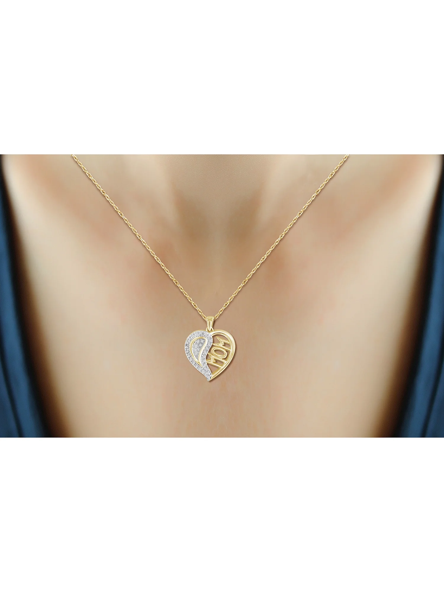 JewelersClub Mom Necklace 14K Gold Plated Silver Necklace for Women – Beautiful Accent White Diamonds + 14K Gold Plated Silver Mother Daughter Necklace – Mothers Day Gifts Necklaces for Women