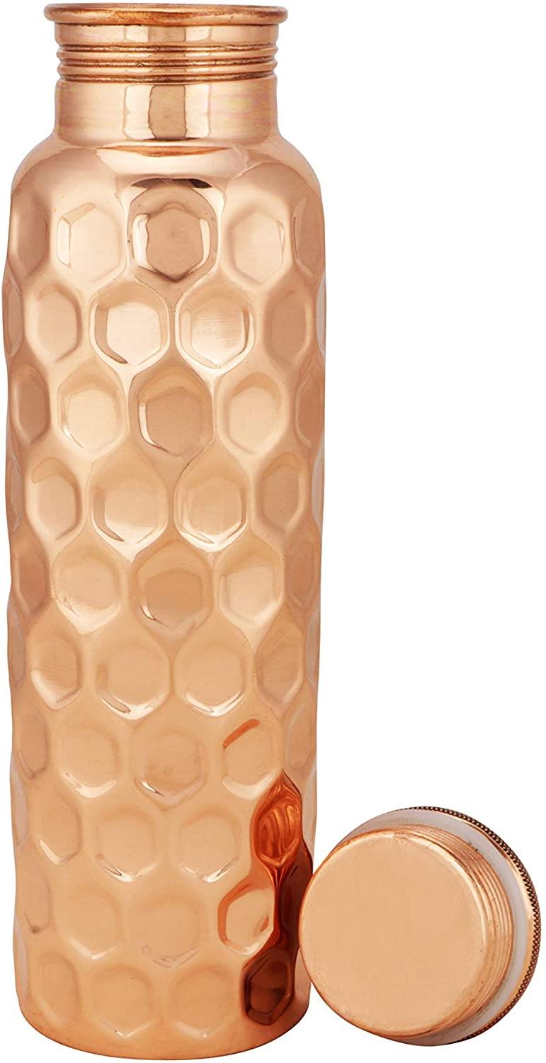 Diamond Copper Bottle (1L) Antique Water Bottle With Leak Proof Multipurpose Bottle For Gym, Travelling, Yoga, Ayurveda, Outdoors, Indoors 1000 ml