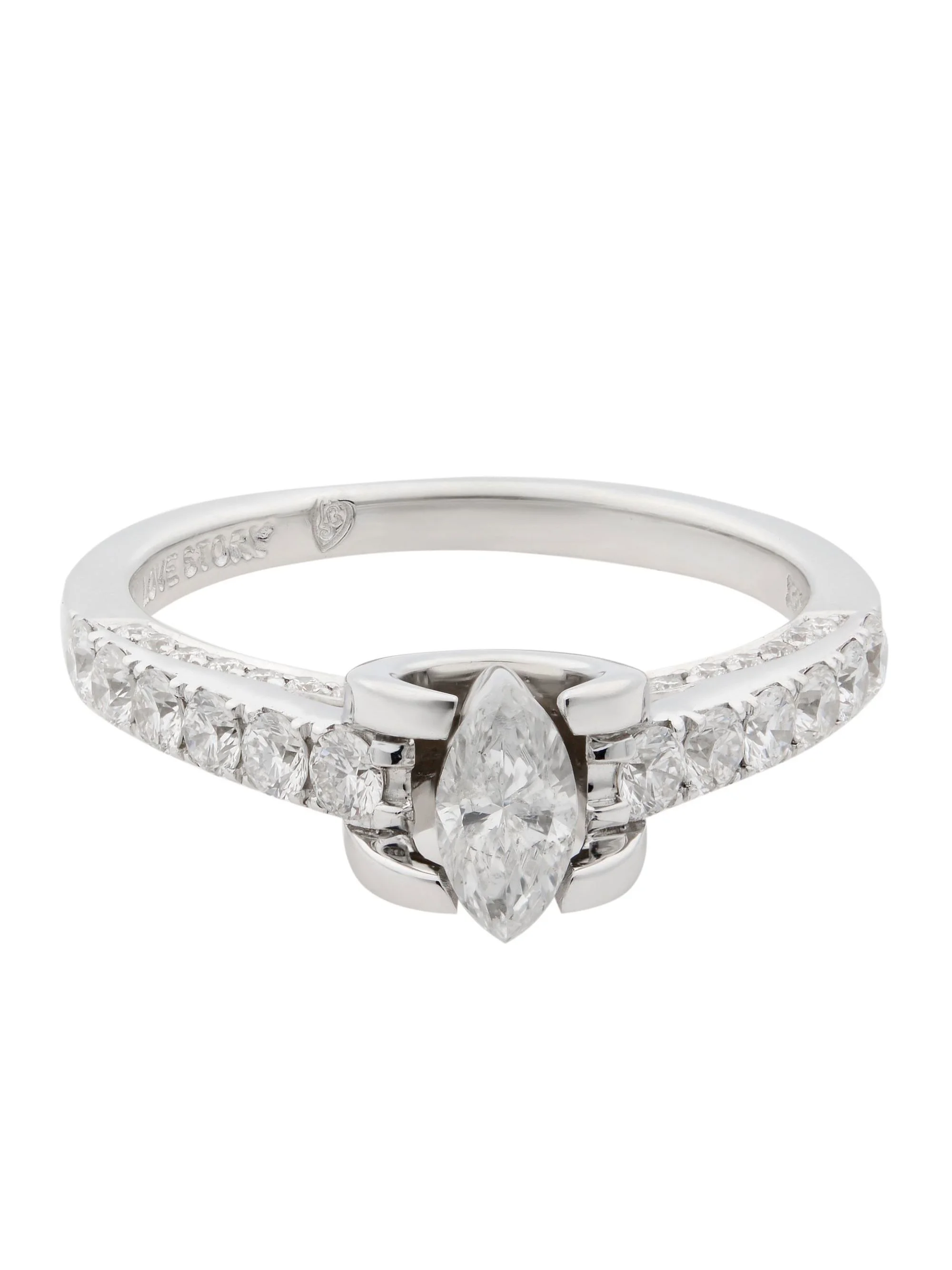 Marquise Cut Diamond Accented Ladies Engagement Ring 14K White Gold 1.05 Cttw