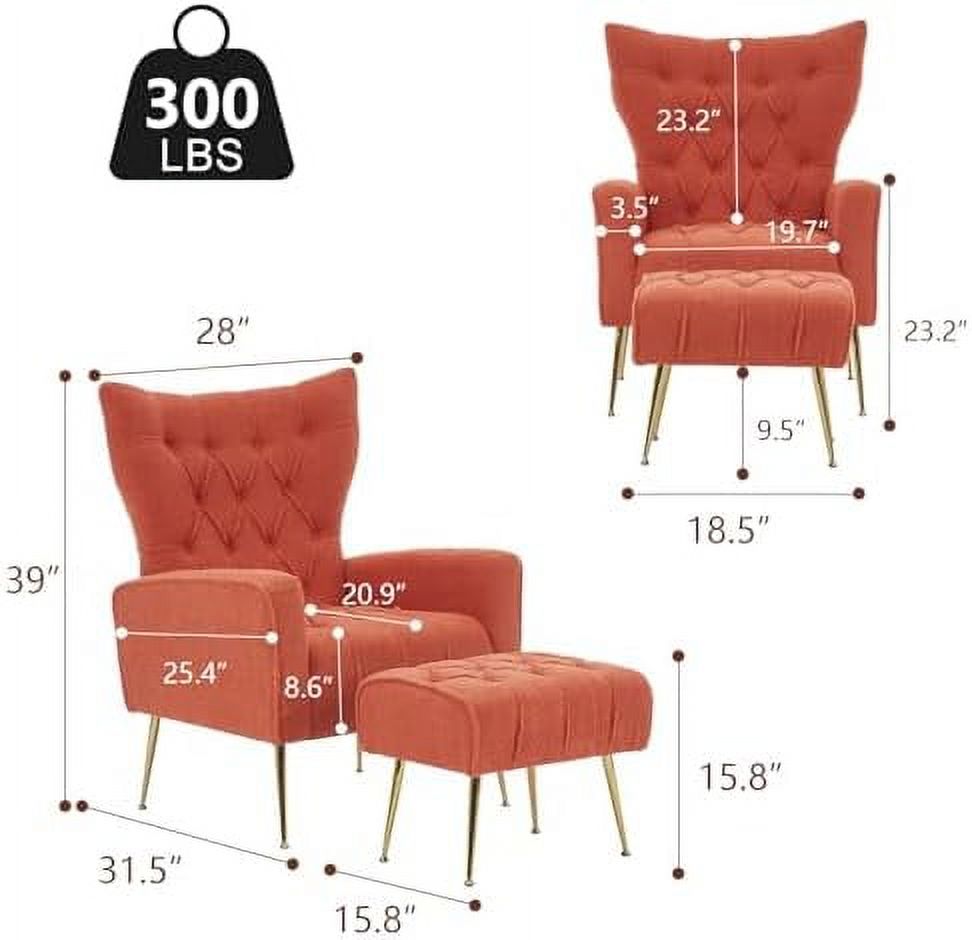 LLBIULife Velvet Accent Chair with Ottoman Modern Accent Chairs with Armrests and Backrest Button Tufted Chair Single Recliner Armchair with Ottoman for Living Room Bedroom Office