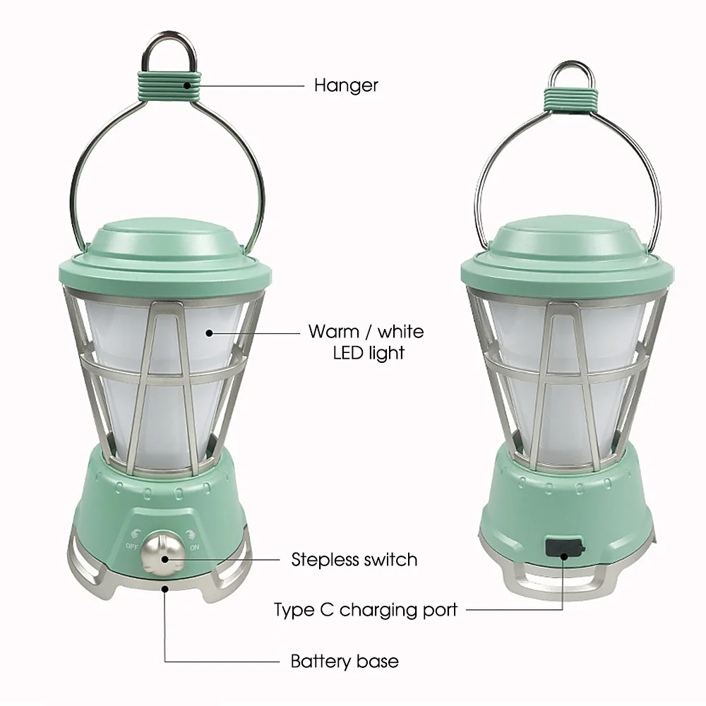 Outdoor Vintage USB Rechargeable Hanging Lantern Camping Tent Lamp LED Night Light for Garden Patio Deck Yard