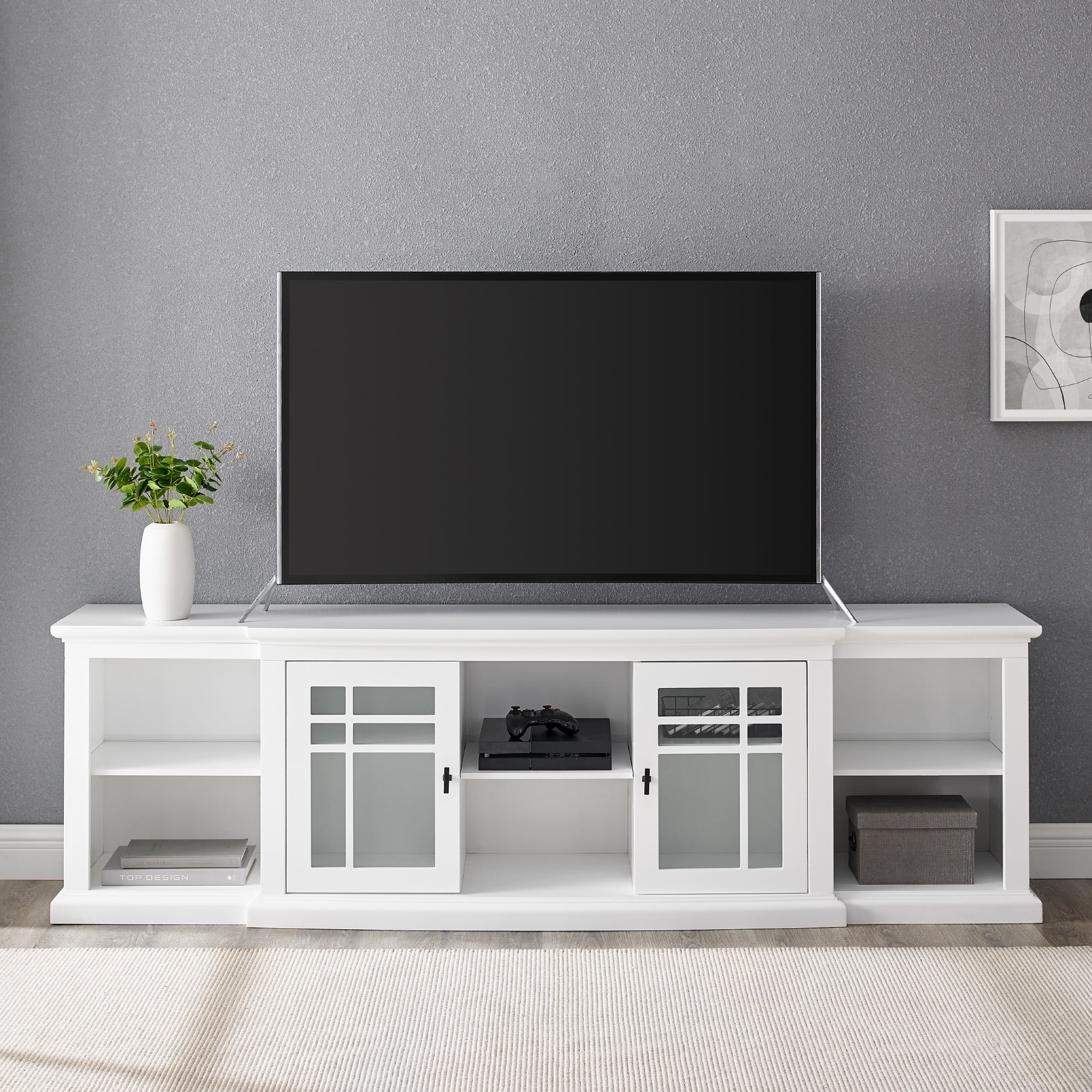 Walker Edison Transitional Glass-Door TV Stand for TVs up to 88”, White