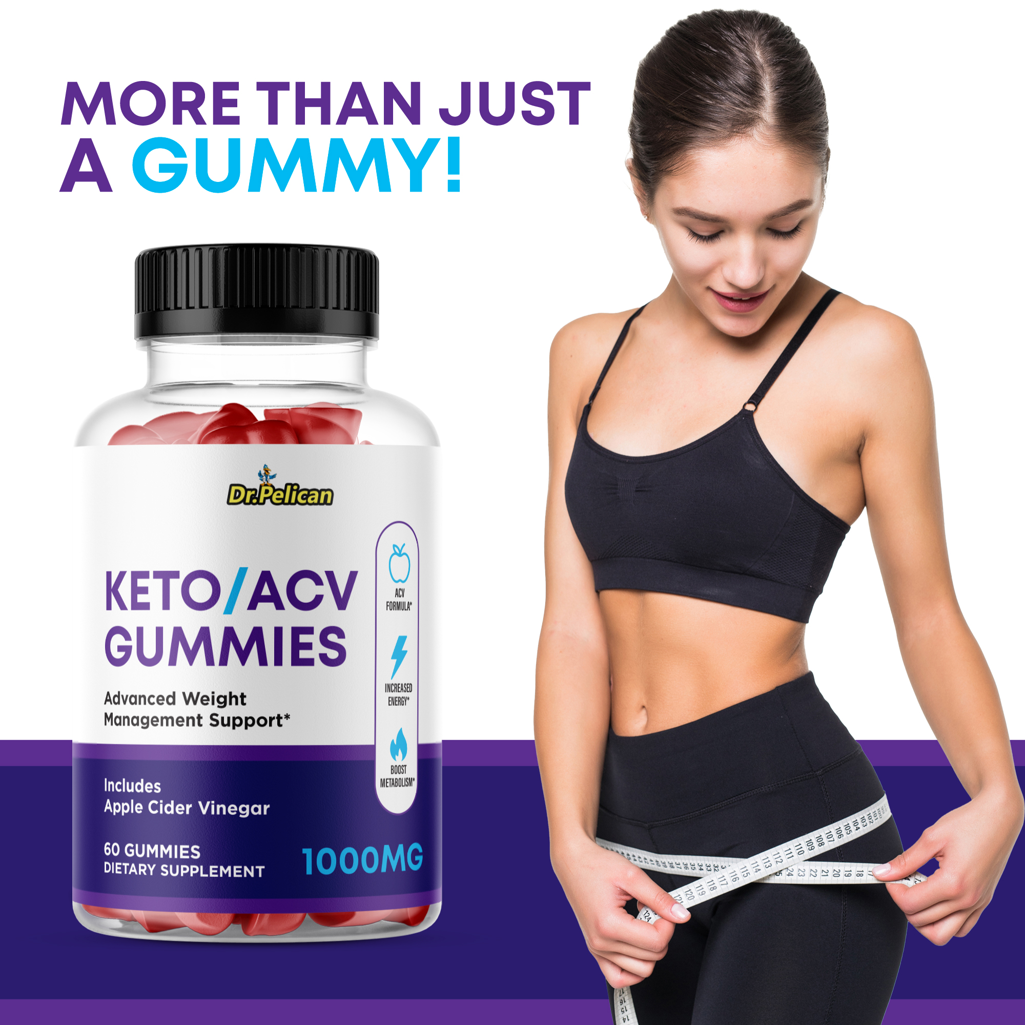Keto/ACV Gummies 1000MG-Weight Loss, Appetite Suppressant- 60 Gummies- Dr. Pelican