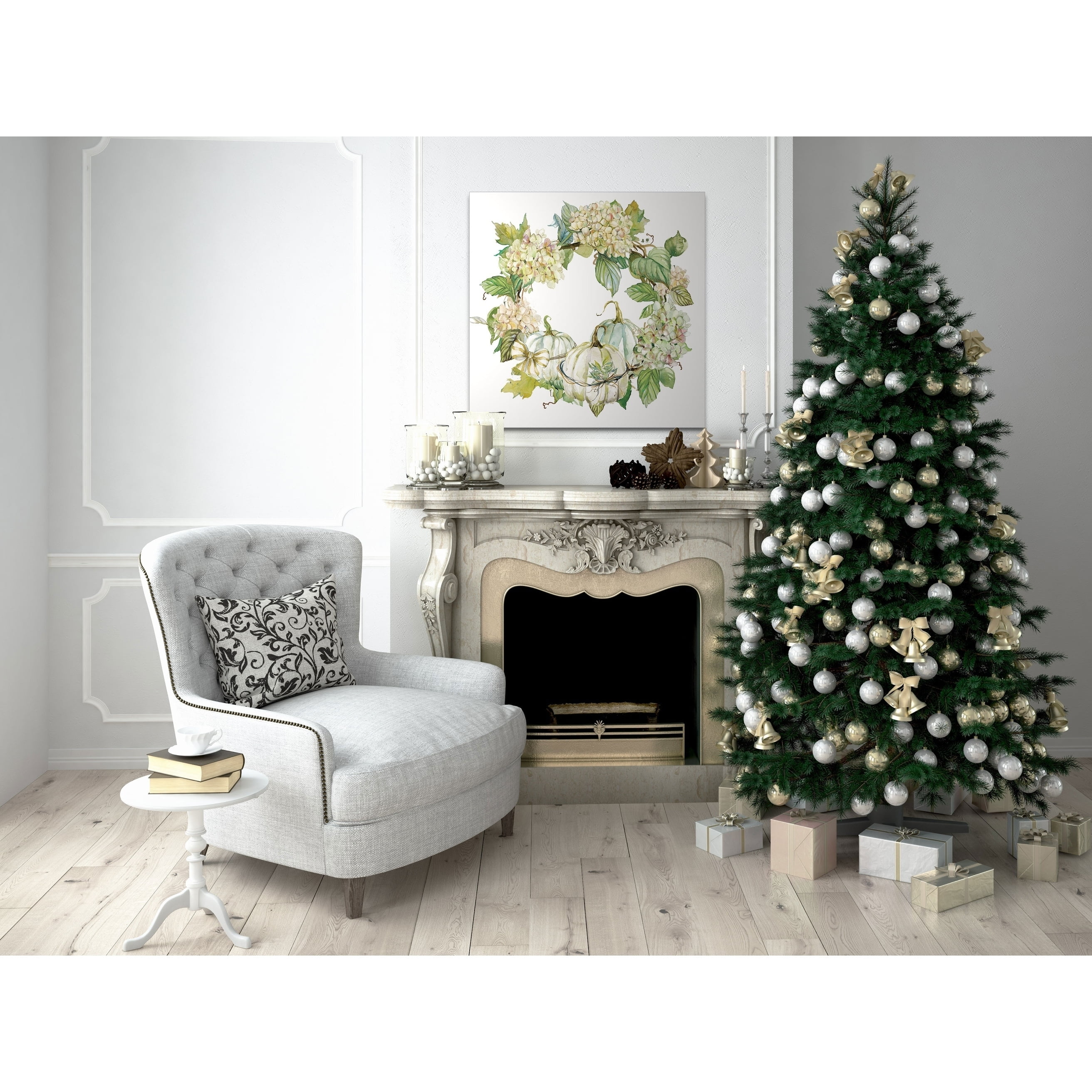 Wexford Home End of Summer Wreath -Gallery Wrapped Canvas - yellow, blue, green, red, black, white 10x10