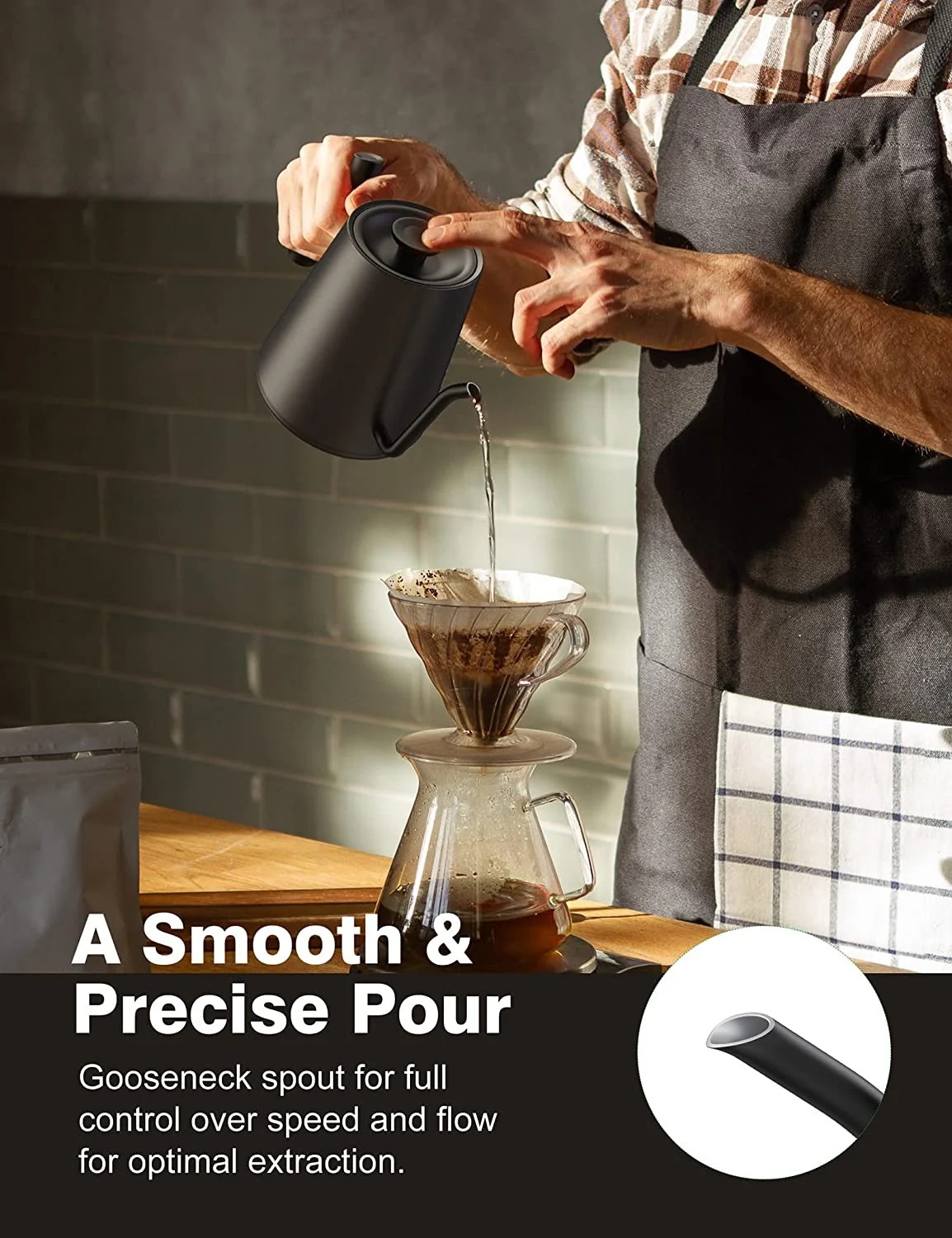 YEOLEH Gooseneck Electric Kettle Temperature Variable, Stainless Pour Over Coffee Kettle & Tea Kettle - Water Boiler, Quick Heating Tea Pot for  for Boiling Water, Black