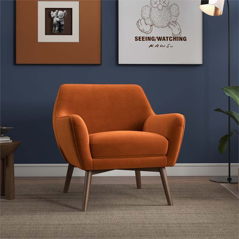 Camille Mid Century  Modern Luxury Accent Velvet Armchair in Burnt Orange