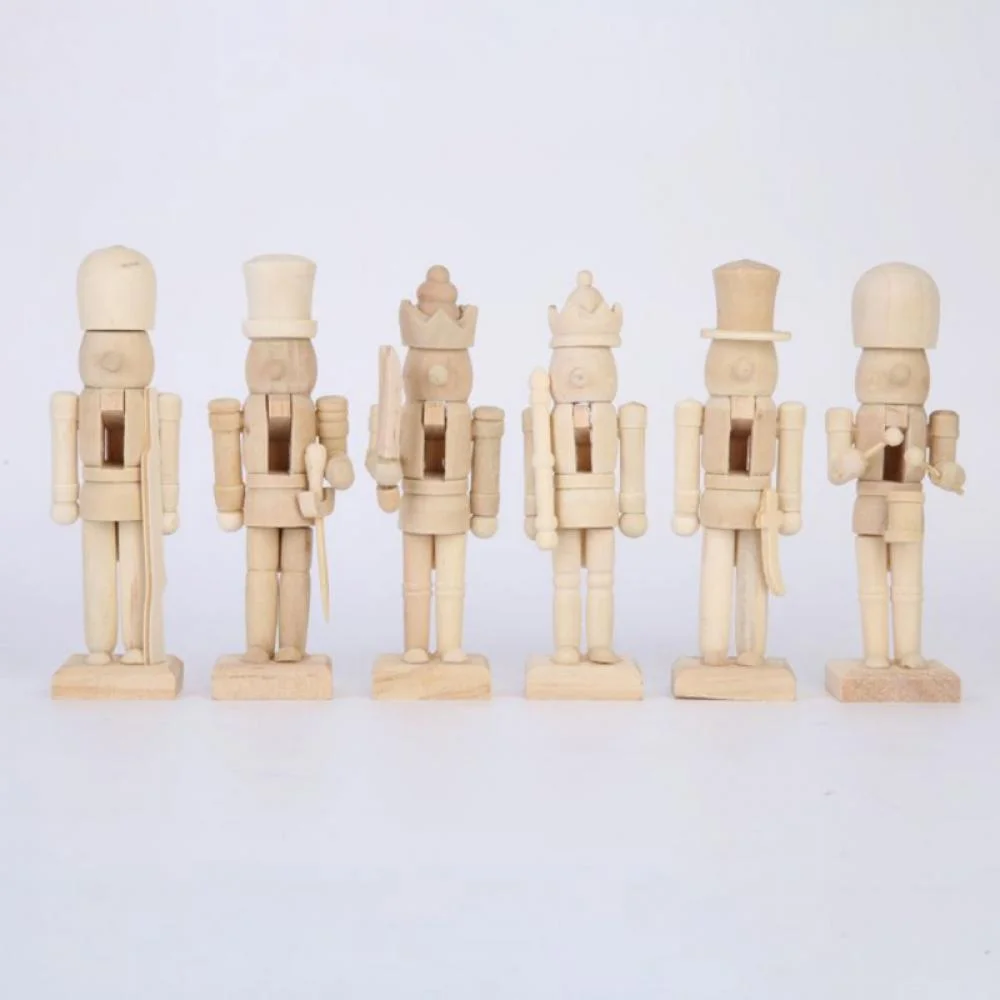Christmas Unfinished Wooden Nutcracker Figures Xmas Unpainted Blank Doll DIY Paint Toy Nutcracker Ornaments 6 Set