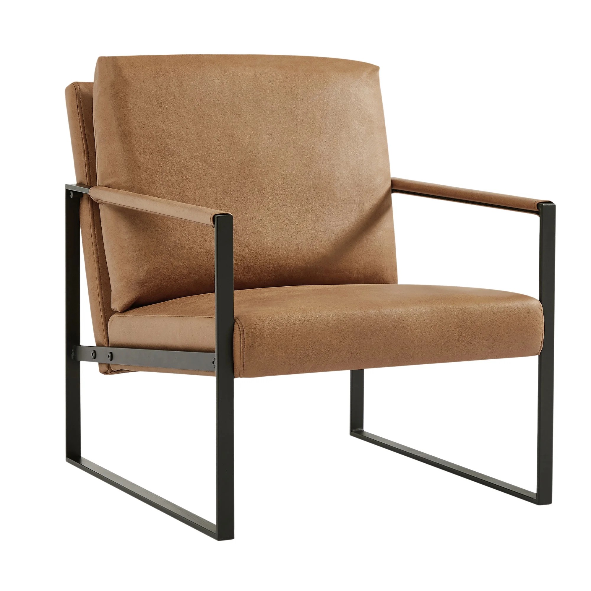 Simple and Leisure Style PVC Leather Accent Chair with Metal Frame for Living Room, Bedroom, Dining Room, Camel