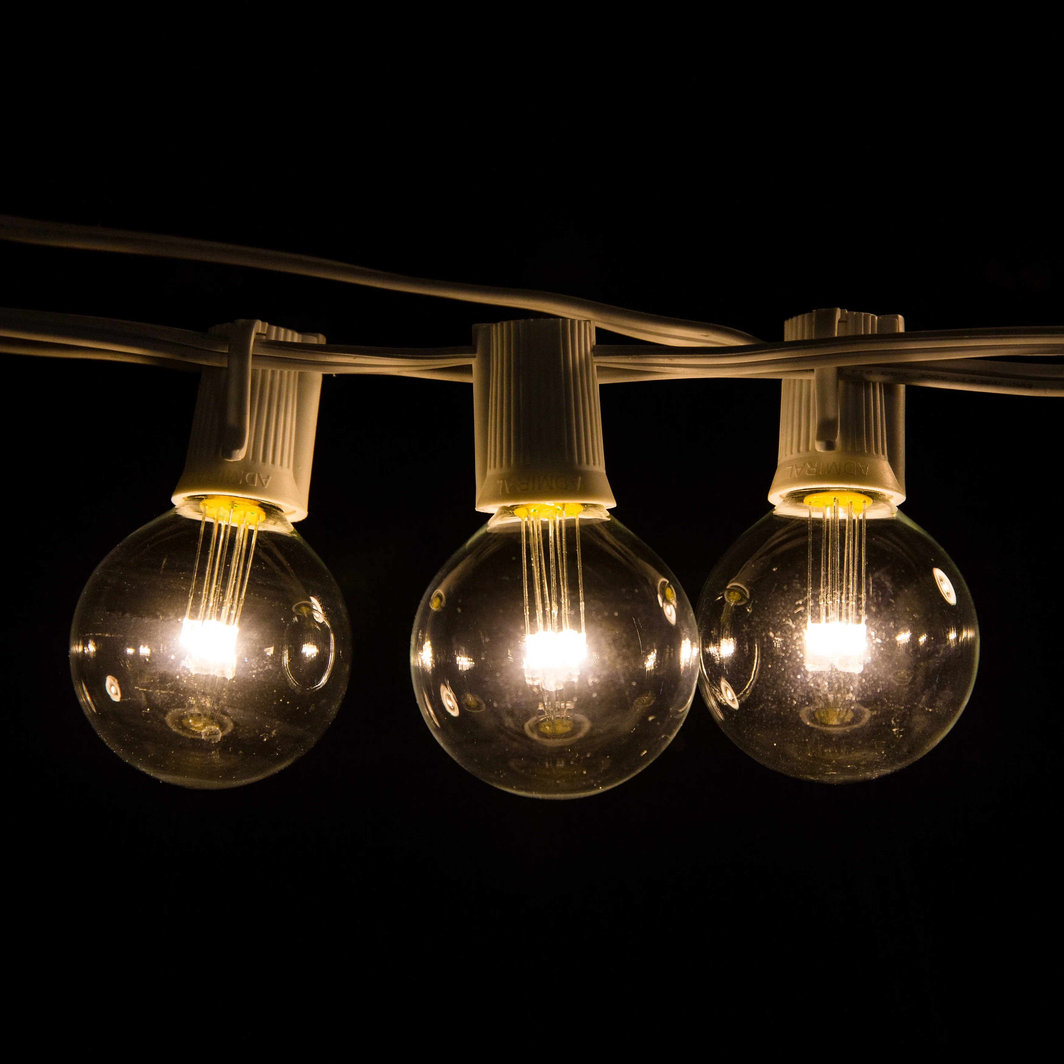 25 Foot White LED String Lights- G50 LED Warm White 2 Inch Globe Bulbs - White Wire - Indoor Outdoor for Wedding, Cafe, Awning, Room, and Tent Lighting