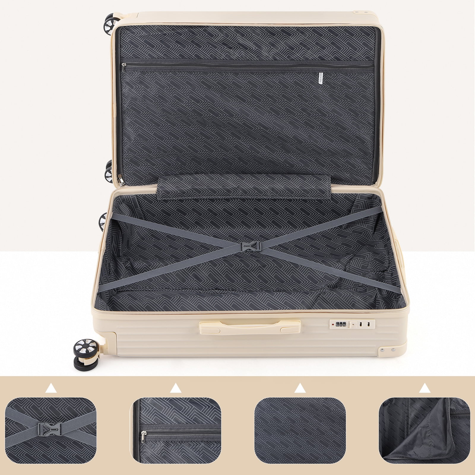 5PCS Travel Luggage Set with Makeup Case, Cream Beige