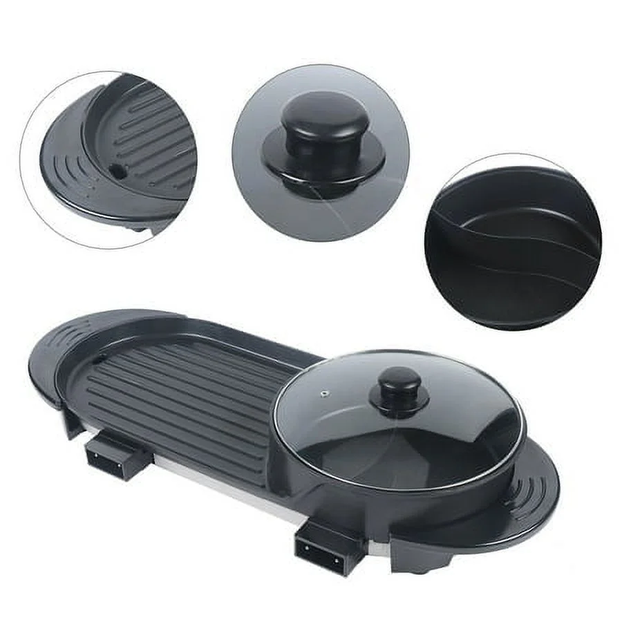 2in1 Electric Non-Stick Grill Hot Pot BBQ Grill Soup Shabu Pot Barbecue 2.2KW