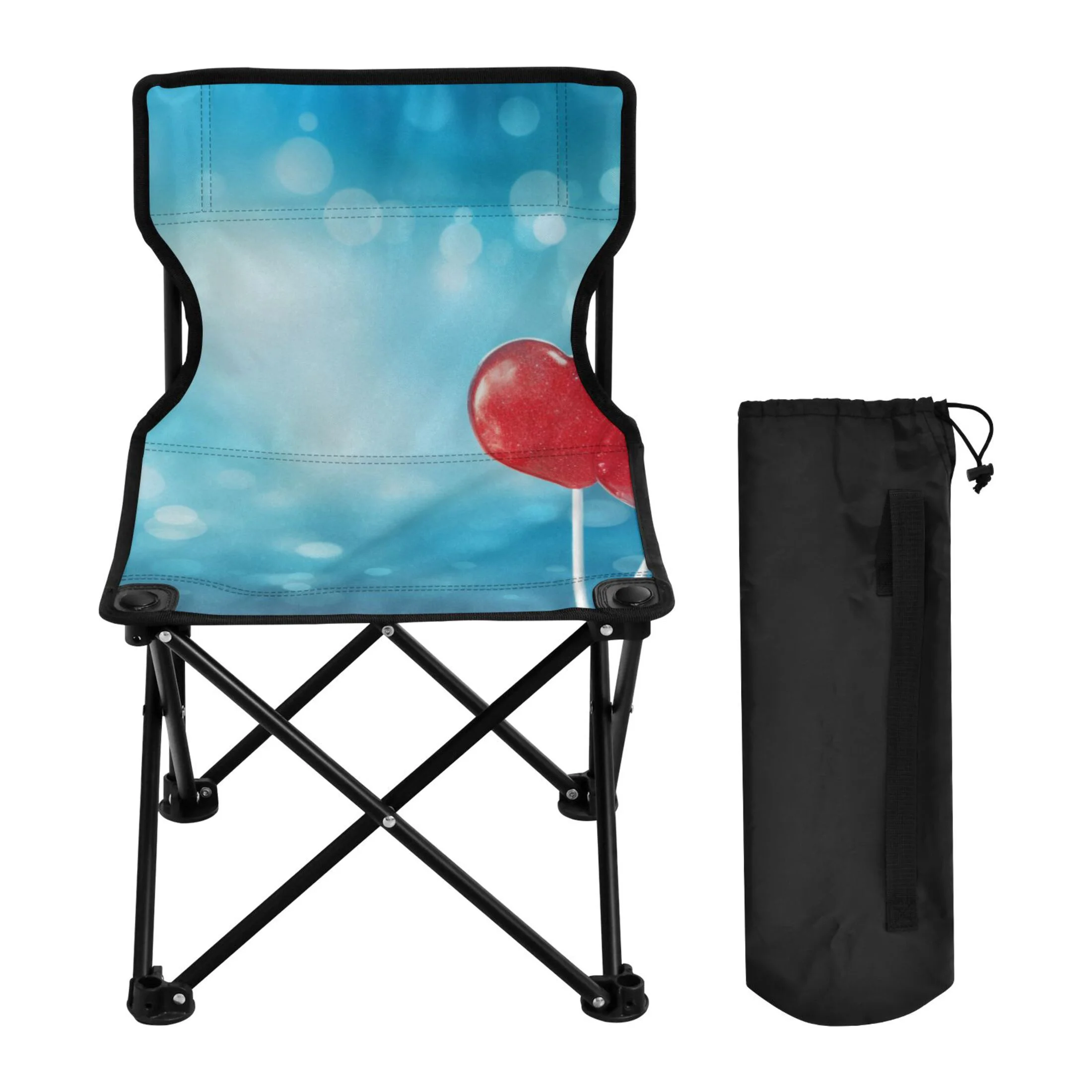 Blue with Heart Portable Camping Chair Outdoor Folding Beach Chair Fishing Chair Lawn Chair with Carry Bag Support to 220LBS