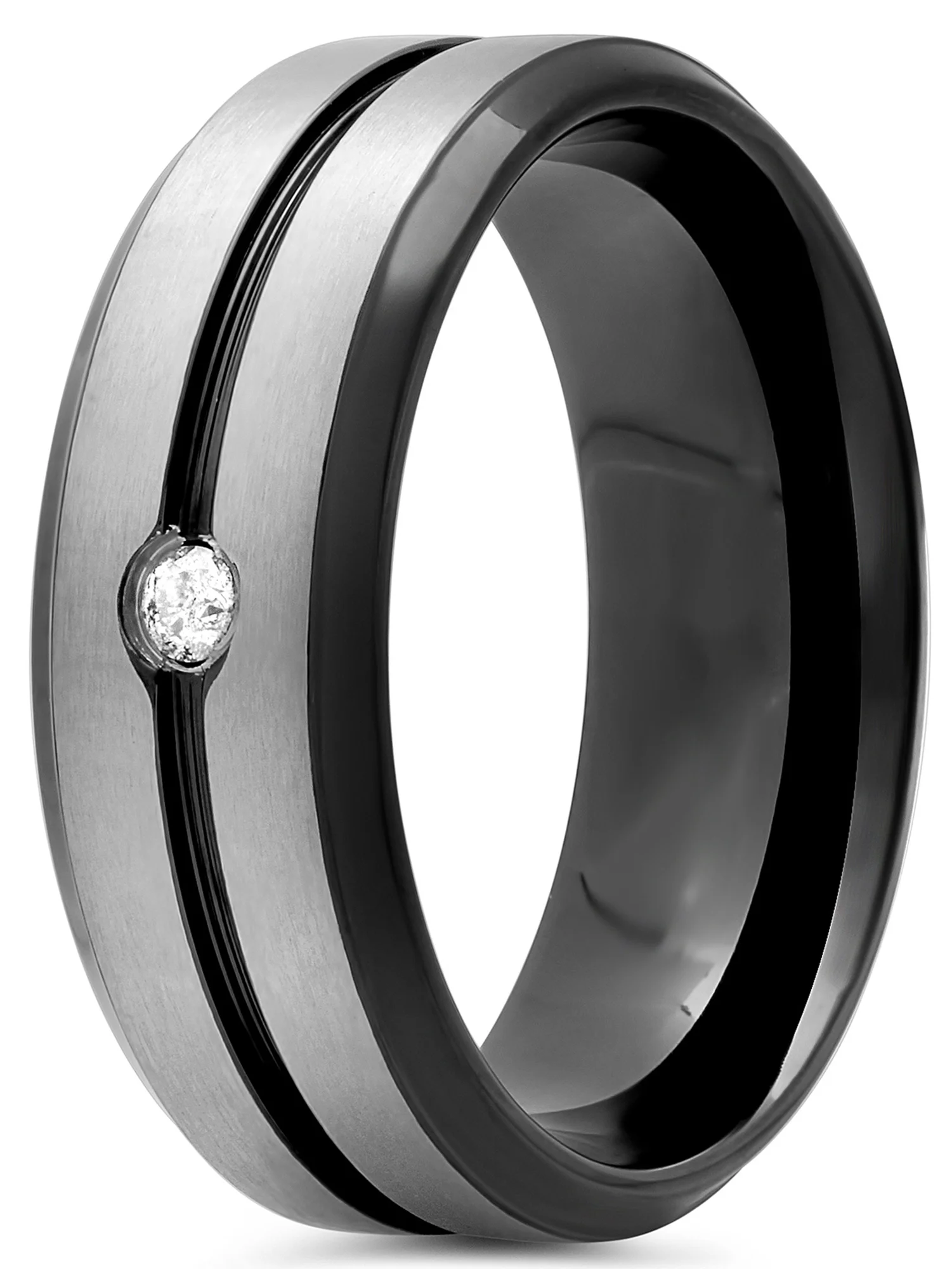 steel nation jewelry mens stainless steel 8mm diamond accent two-tone black wedding band - mens ring