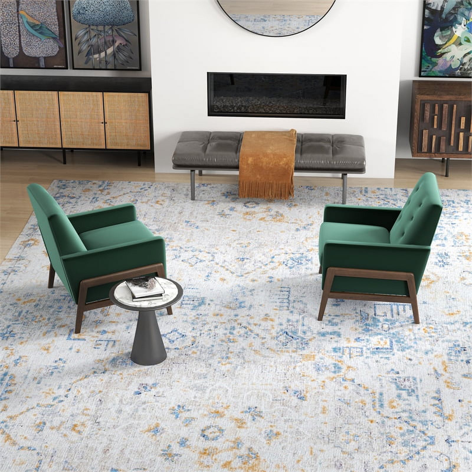 Sophia Mid-Century Modern Tufted Green Velvet Accent Armchair Set of 2