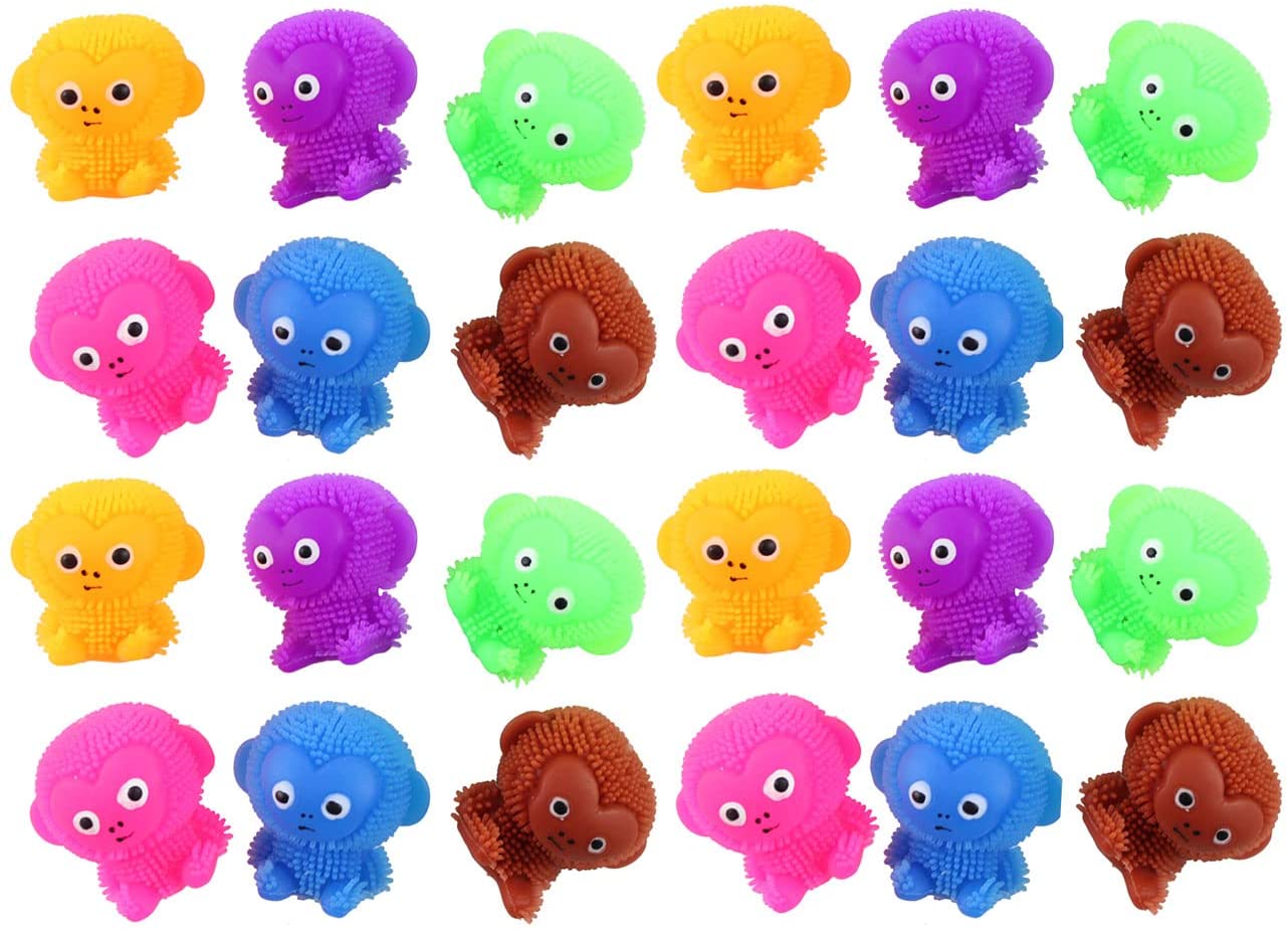 24 Mini Puffer Monkeys - Small Novelty Toy - Party Favors - Cute Tiny Fidget Toys - Monkie Adorable Bulk 2 Dozen