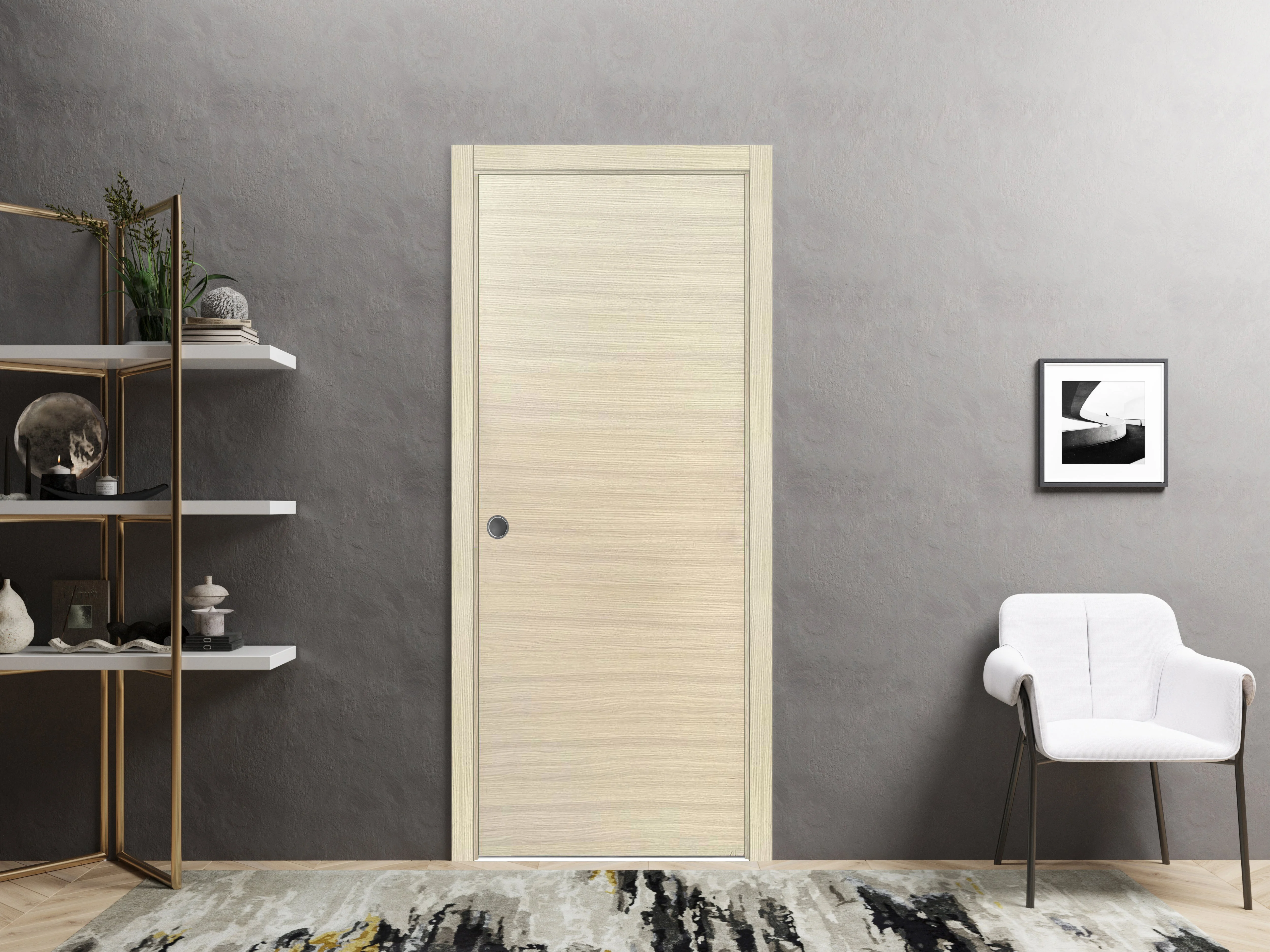 Sliding French Pocket Door 24 x 96 inches | Planum 0010 Natural Veneer | Kit Trims Rail Hardware | Solid Wood Interior Bedroom Sturdy Doors