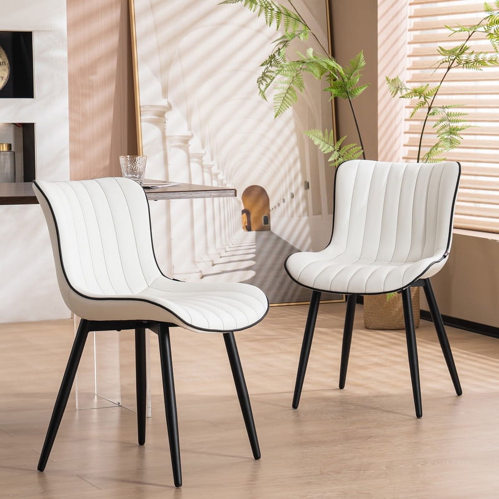 YOUNUOKE Dining Chairs Set of 2 Mid Century Modern Faux Leather Kitchen Dining Chair, White