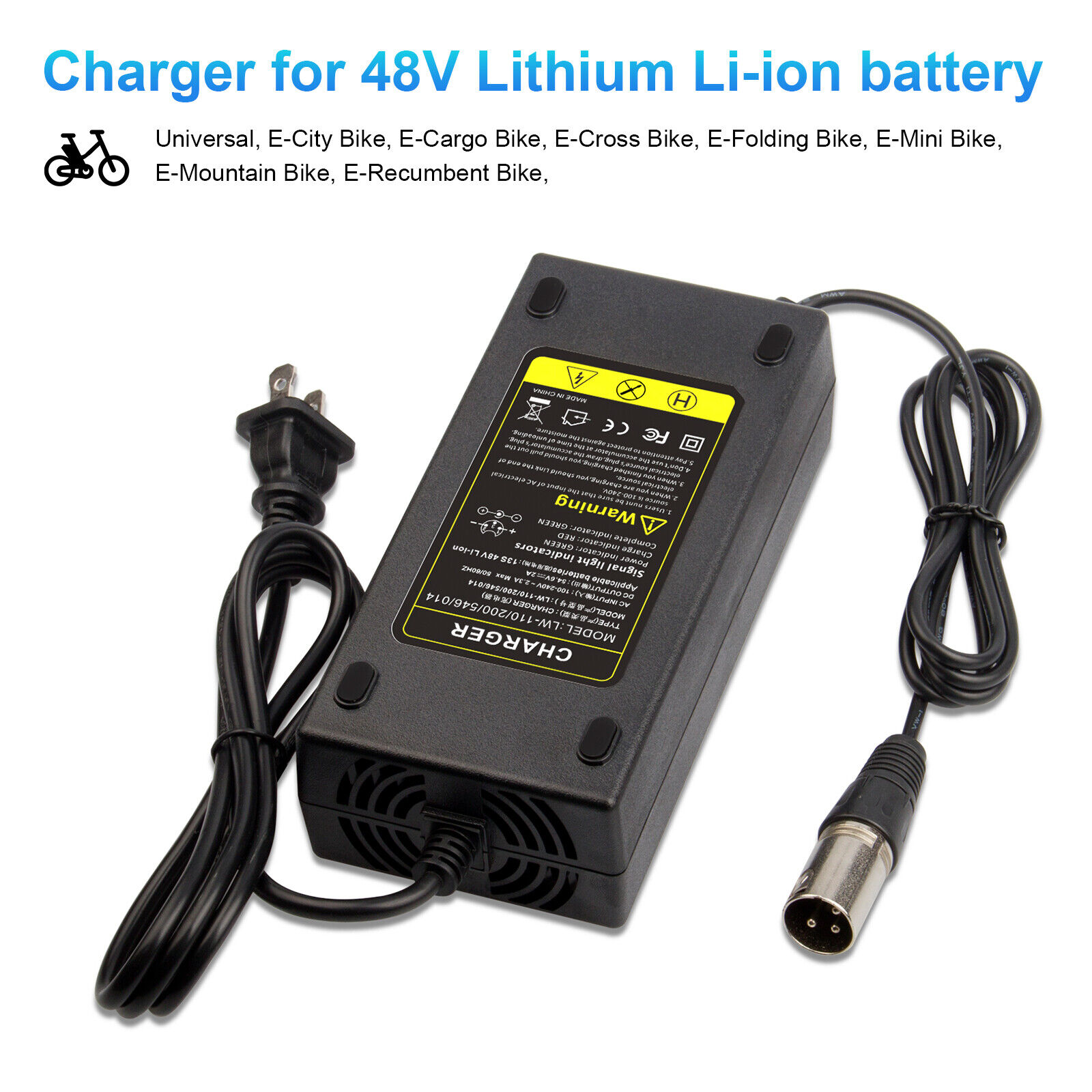 54.6V 2A Charger Electric Bike for 48 Volt Li-Ion Battery Power Supply Replace P
