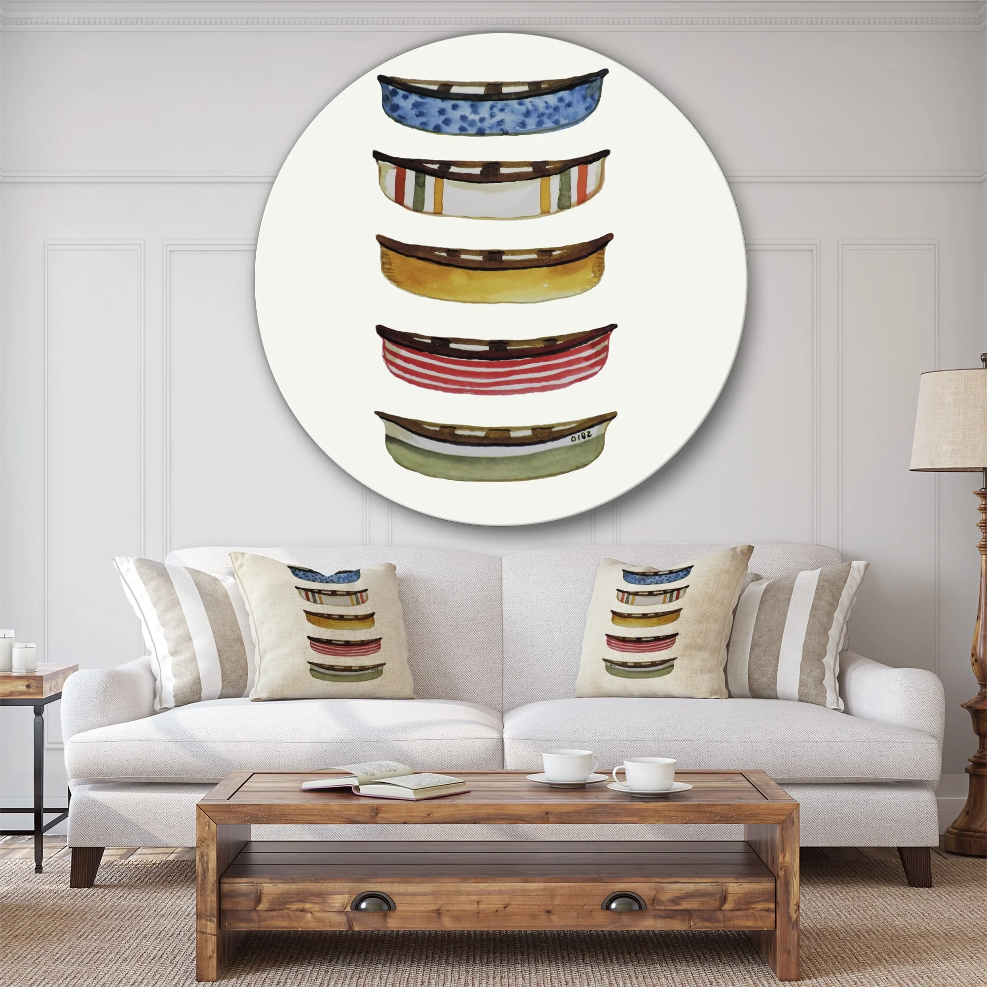 DESIGN ART Designart 'Five Canoes' Lake House Metal Circle Wall Art 23 X 23 - Disc Of 23 Inch