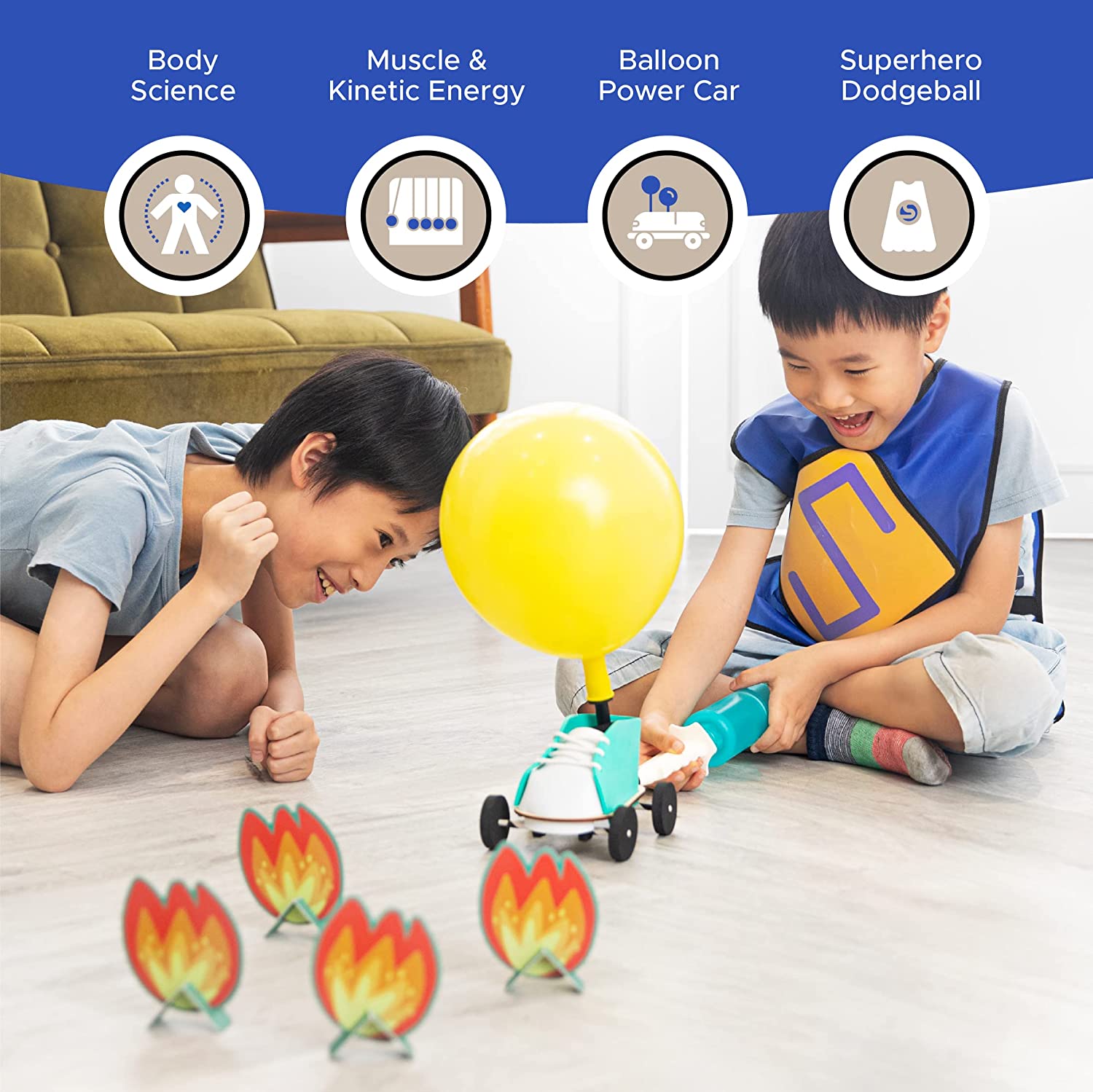 MEandMine Muscle Lab - Science Kit - Balloon Powered Car Racer & STEM Car Building Set- Learn Muscle Contraction & Kinetic Energy - STEM Toys for Kids Ages 4-