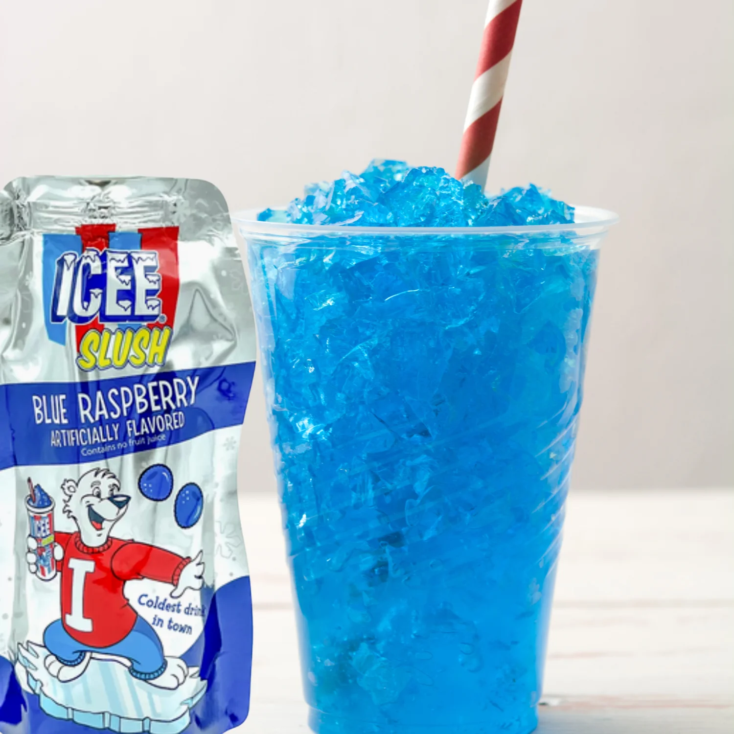 Icee Slush Pouches Blue Raspberry Flavored Drink 6 fl oz Frozen Fruit Juice Beverage Just Freeze Squeeze and Enjoy for Birthday Party Lunchbox Summer Travel Family Activities Smoothies Treat - 12 Pack