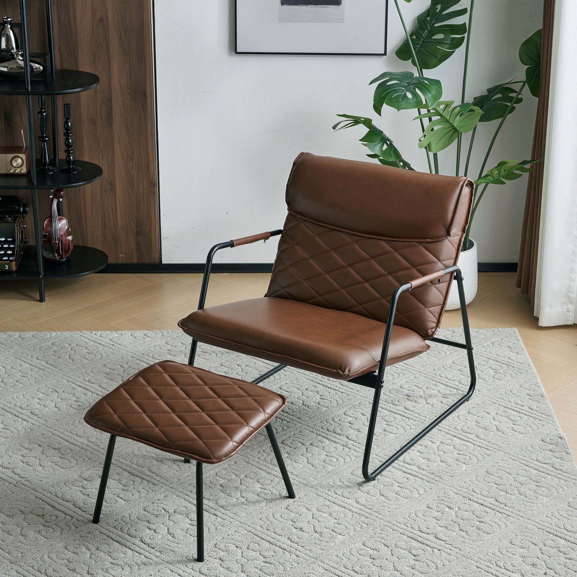 Accent Chair and Ottoman Set Dark Brown