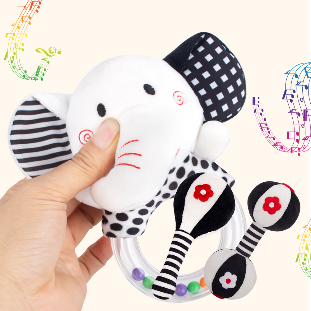 CHUANK Baby Rattles 0-6 Months: Soft Rattles for Babies 0-6 Months Newborn Sensory Toys, High Contrast Black and White Baby Toys 0-3 Months Plush Rattle Toy for Infant Boys Girls Shower Gift, 3PCS