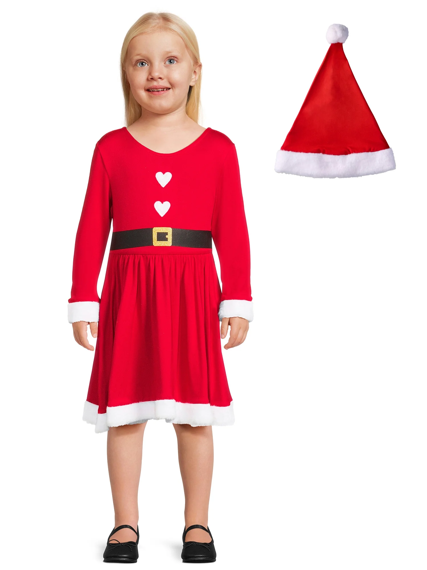 Holiday Toddler Girls' Santa Dress with Hat, 2-Piece, Sizes 12M-5T