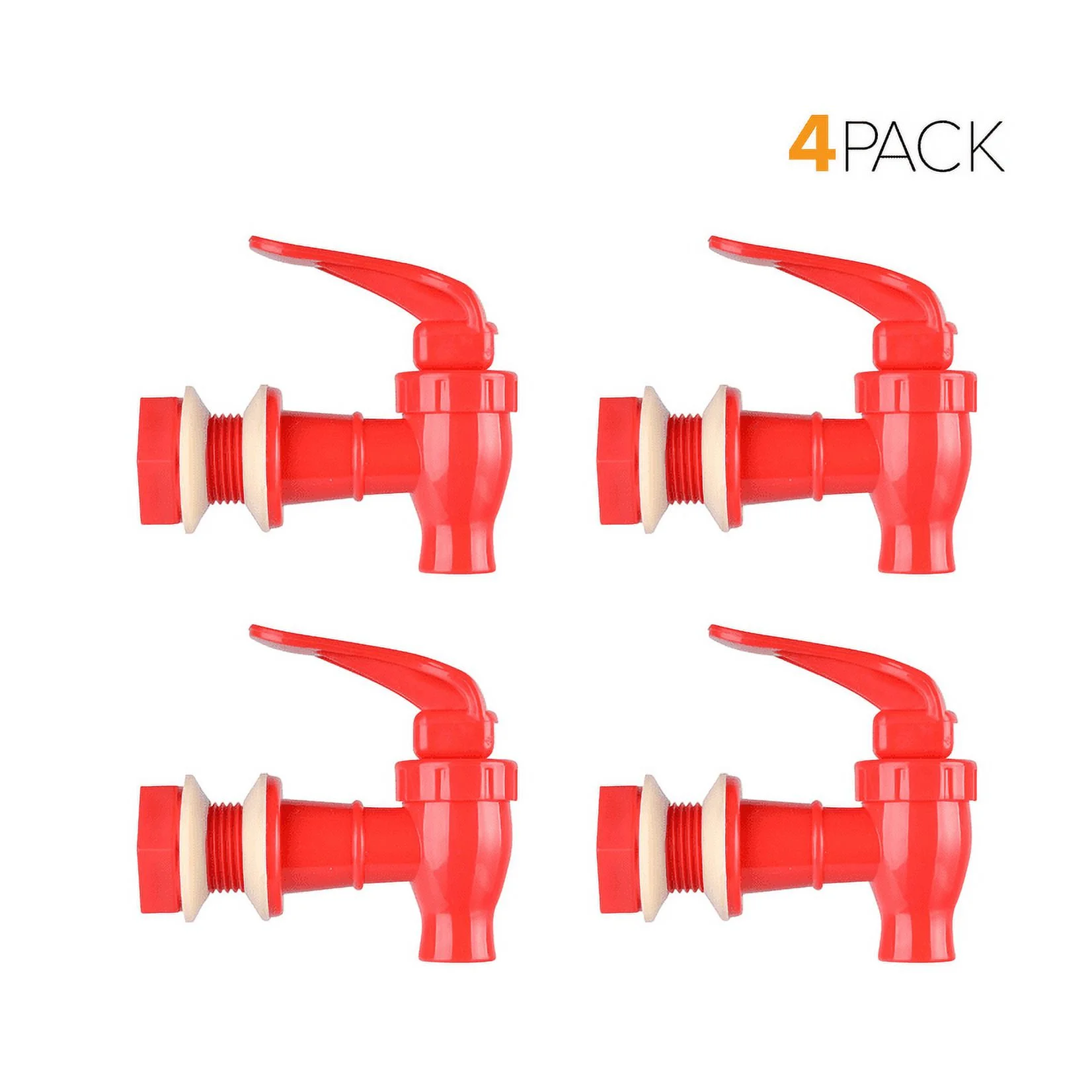 Brio Water Dispenser Replacement Valve 4 Pack, Cooler Faucet Spigot for Beverage Dispensers, Crocks, Coolers, and More B.P.A.-Free Food Safe Material (Red)