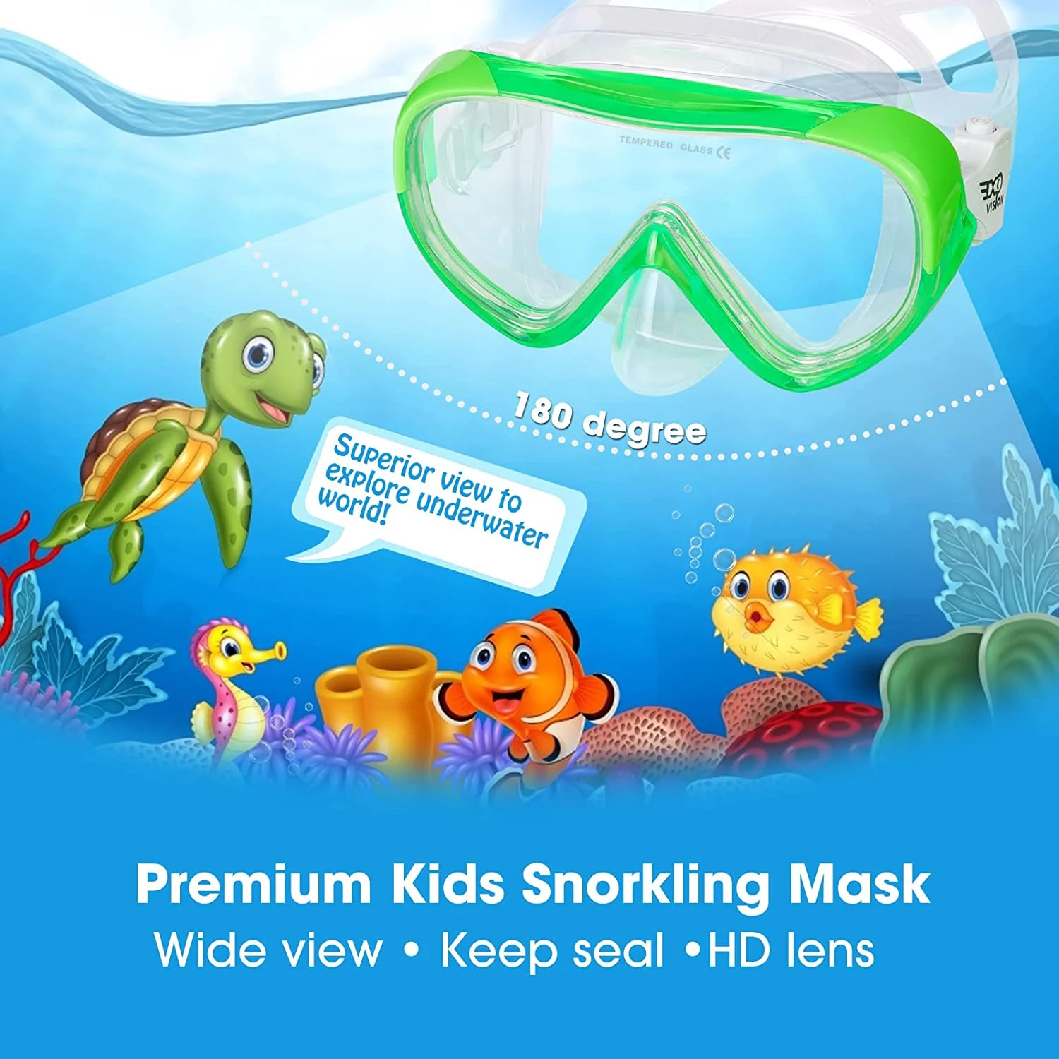 Kids Snorkel Swim Mask, Child Diving Mask Anti-Fog Swim Goggles with Nose Cover for Snorkeling Diving Swimming
