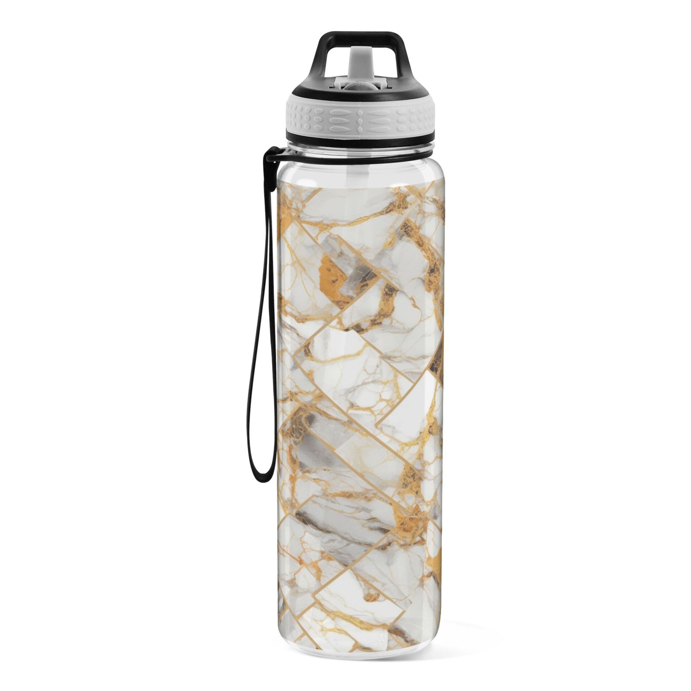 Marble Golden 32oz Water Bottles with Straw Tritan Leakproof Sports Bottle BPA Free Clear for Fitness Gym Swimming Cycling