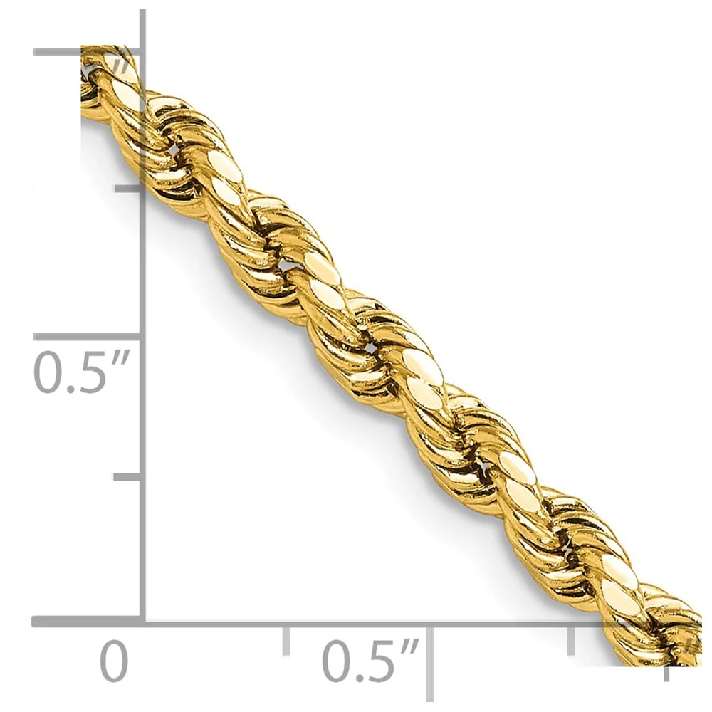 The Black Bow 4mm 14K Yellow Gold Diamond Cut Hollow Rope Chain Necklace, 22 Inch