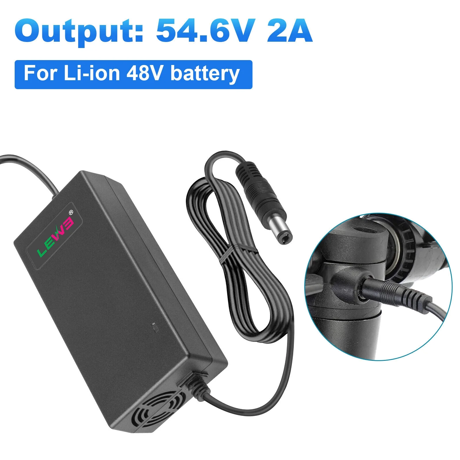 48V Electric Bike Ebike 54.6V 2A 13S Li-ion Battery Charger DC 5.5x2.1mm Plug