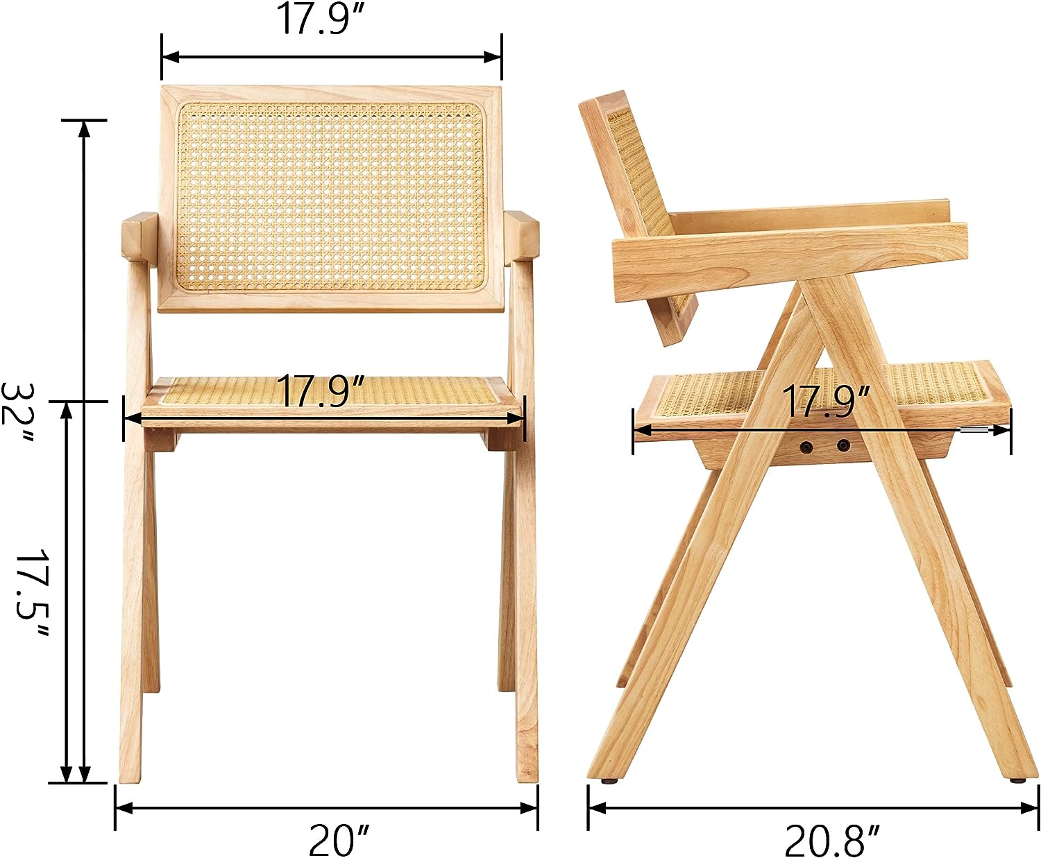 TJUNBOLIFE Rattan Chair   Mid Century Modern Chair for Kitchen  Cane Dining Chair with Cane Back & Wood Base  Dining Room  Study Room  Living Room  Yard  B&B  Teahouse  Hotel  Nat