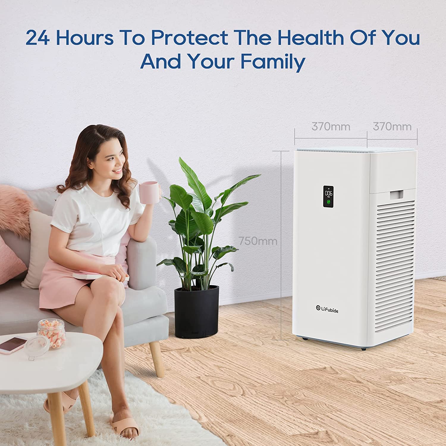 Lifubide Large Room Air Purifier, H13 True HEPA,4555 Sq.Ft Coverage,24dB For Bedroom, Removal To 0.01 Microns, PM2.5 Monitor, Pet Allergies、Smoke、Dust, Smart Air Purifier, 2 Sets Filter