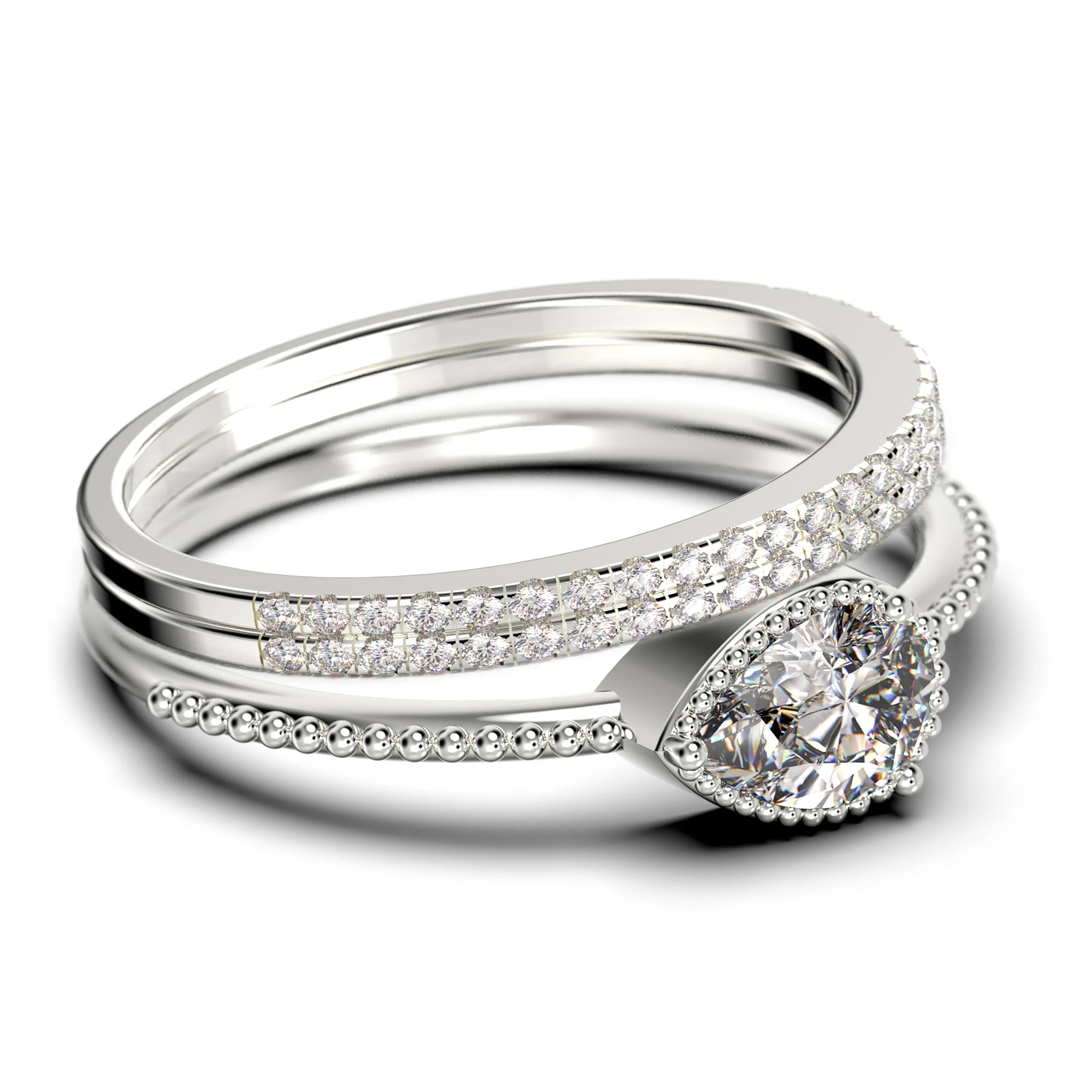 2.10 Carat Pear Cut Diamond Moissanite Classic Engagement Ring, Modern Wedding Ring in 925 Sterling Silver With 18k White Gold Plating, Promise Ring, Dainty Ring, Trio Rings Set